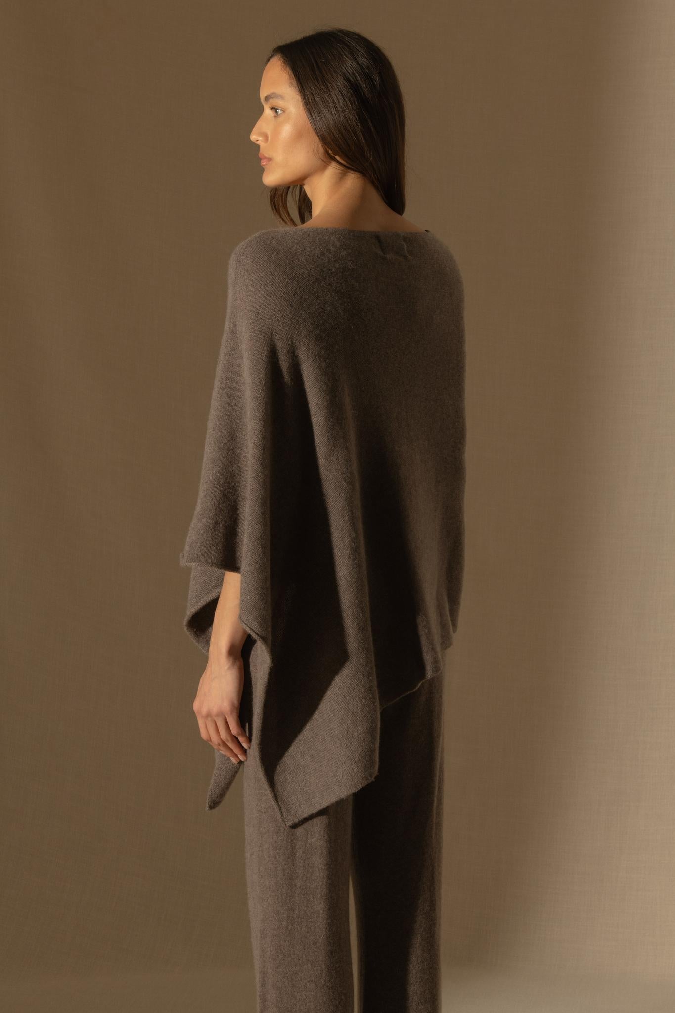 GEORGIA poncho 4 fils taupe chiné 100% cachemire