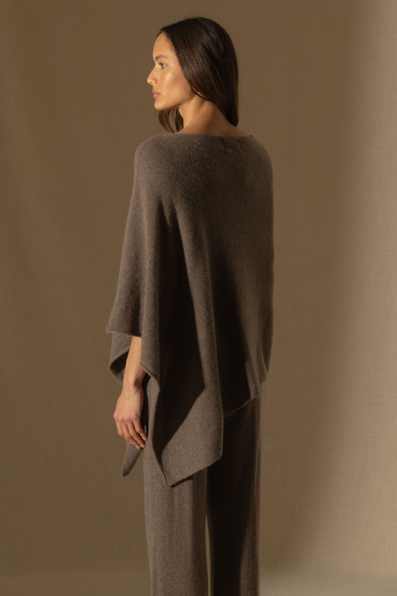 georgia poncho 4 fils taupe chiné 100% cachemire