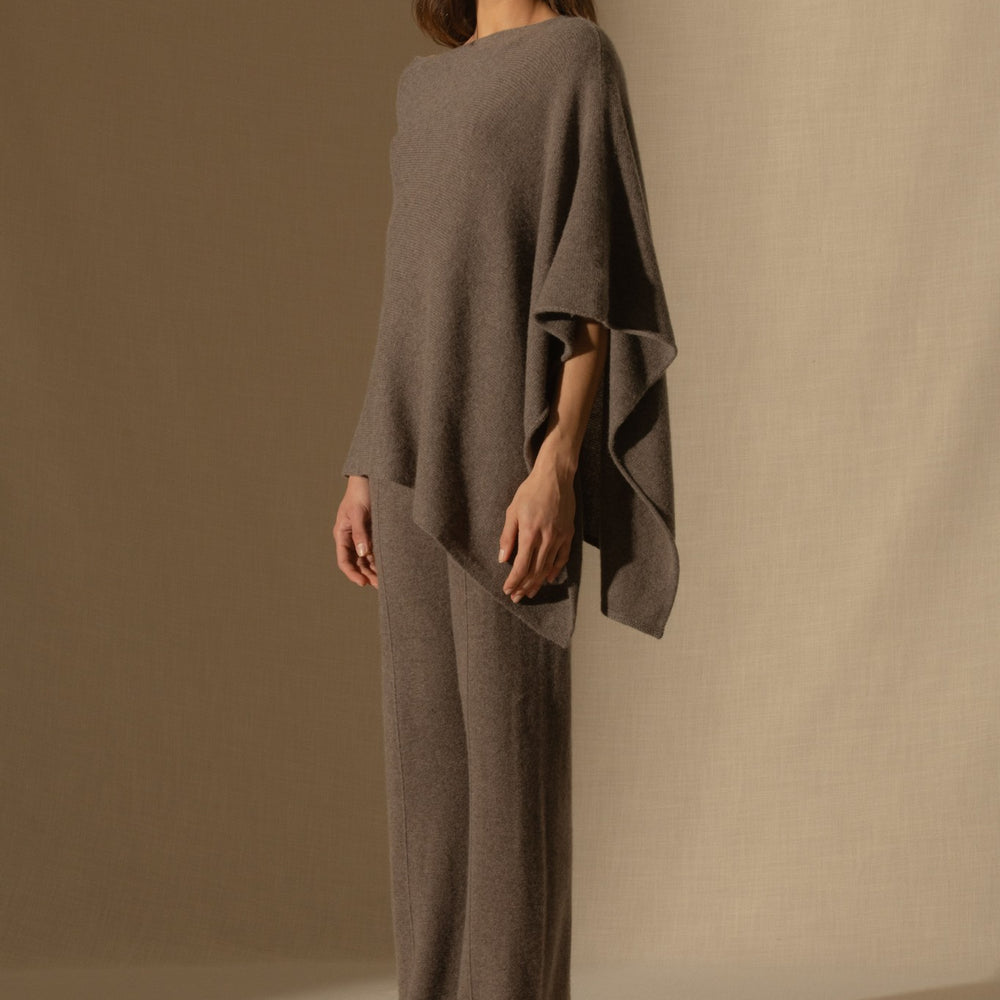 georgia poncho 4 fils taupe chiné 100% cachemire