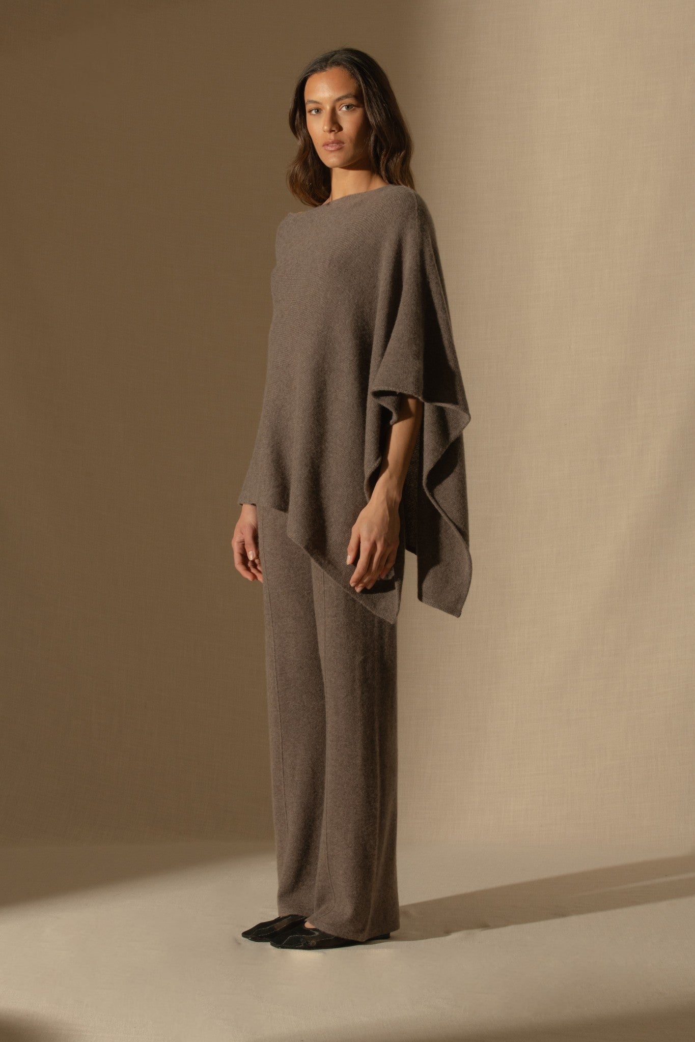 georgia poncho 4 fils taupe chiné 100% cachemire