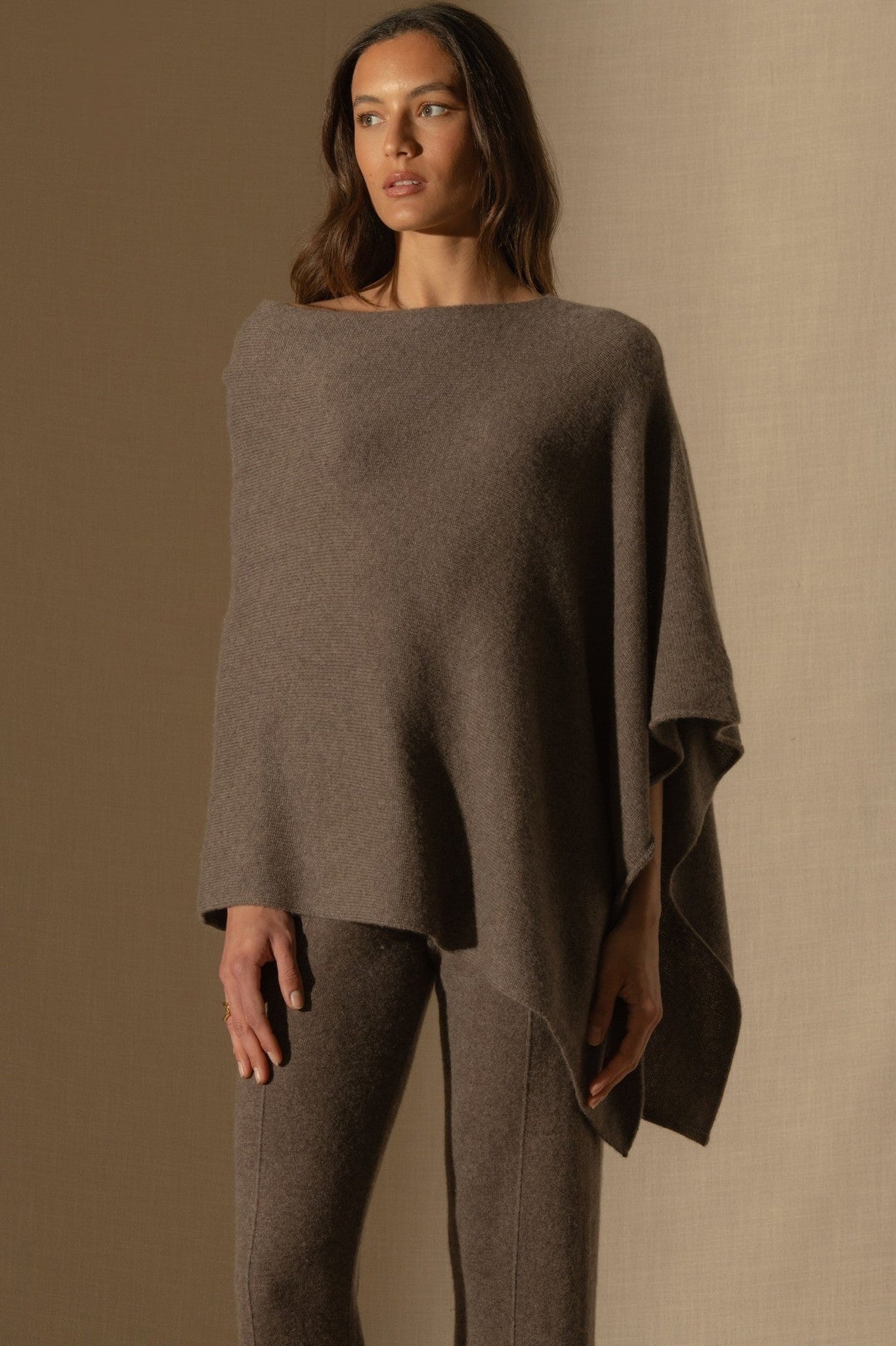 georgia poncho 4 fils taupe chiné 100% cachemire