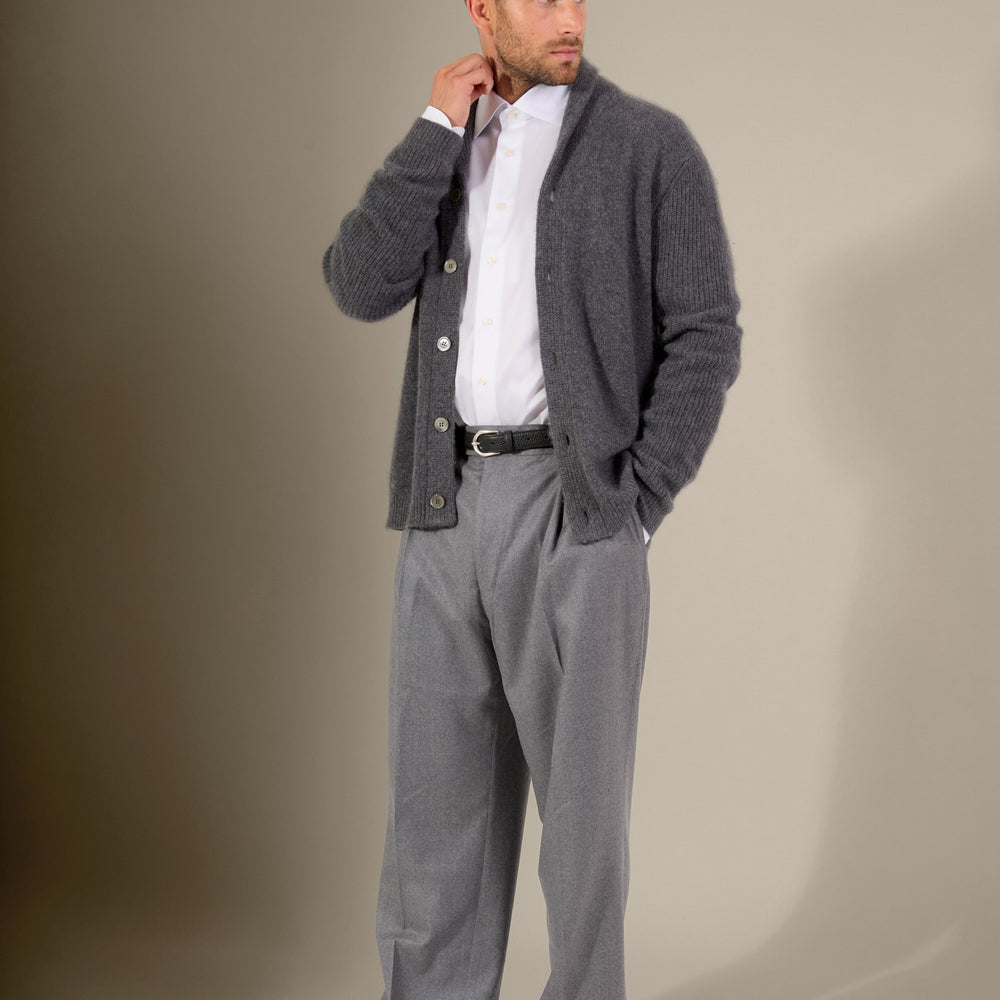 gilmour veste boutonnée col châle 4 fils anthracite chiné 100% cachemire