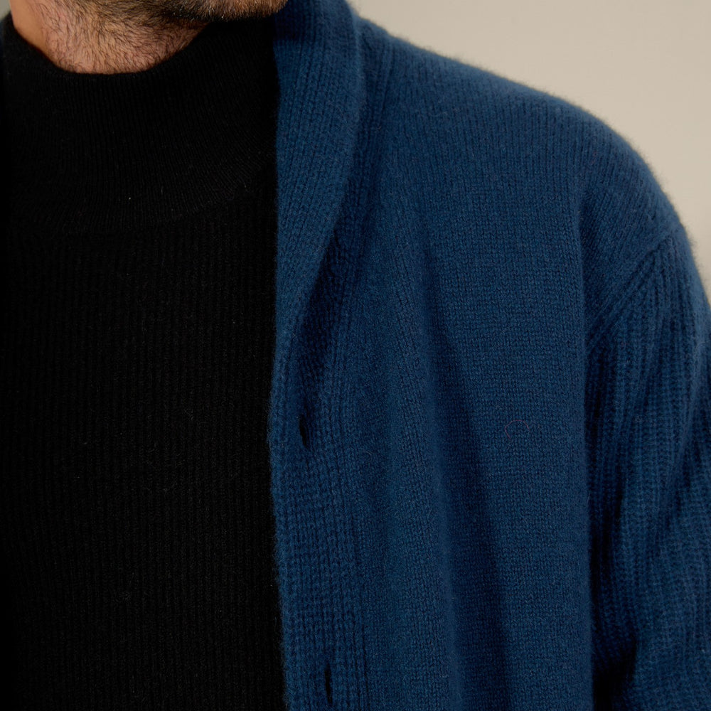 gilmour veste boutonnée col châle 4 fils bleu pétrole 100% cachemire