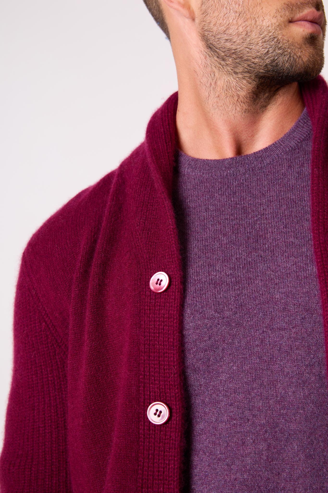 GILMOUR veste boutonnée col châle 4 fils bordeaux 100% cachemire