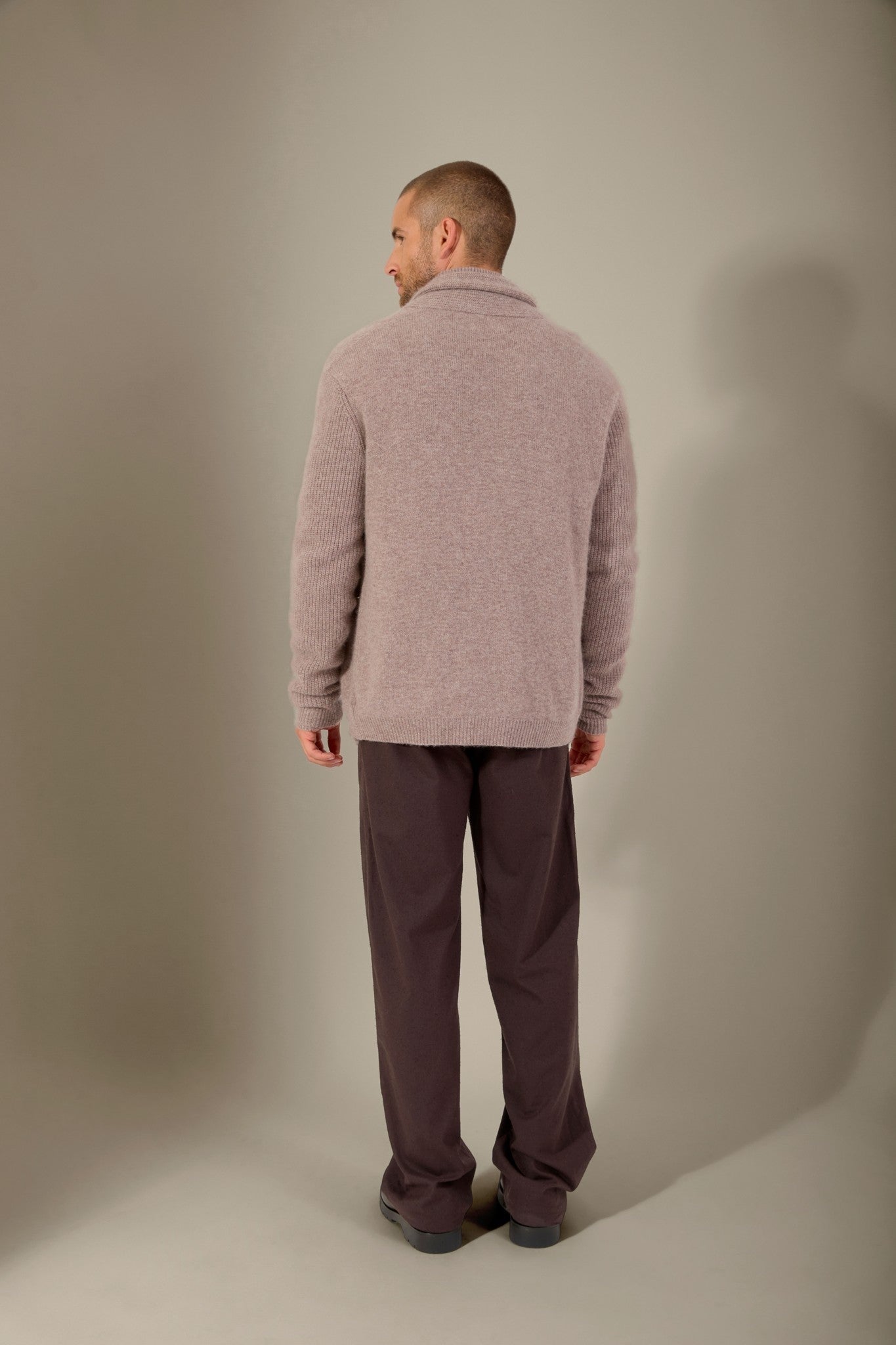 gilmour veste boutonnée col châle 4 fils caribou chiné 100% cachemire