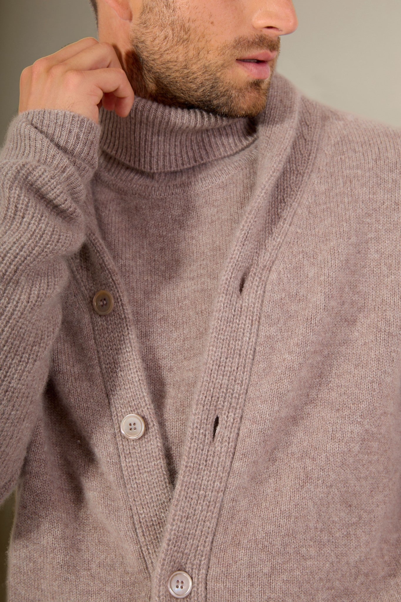 gilmour veste boutonnée col châle 4 fils caribou chiné 100% cachemire