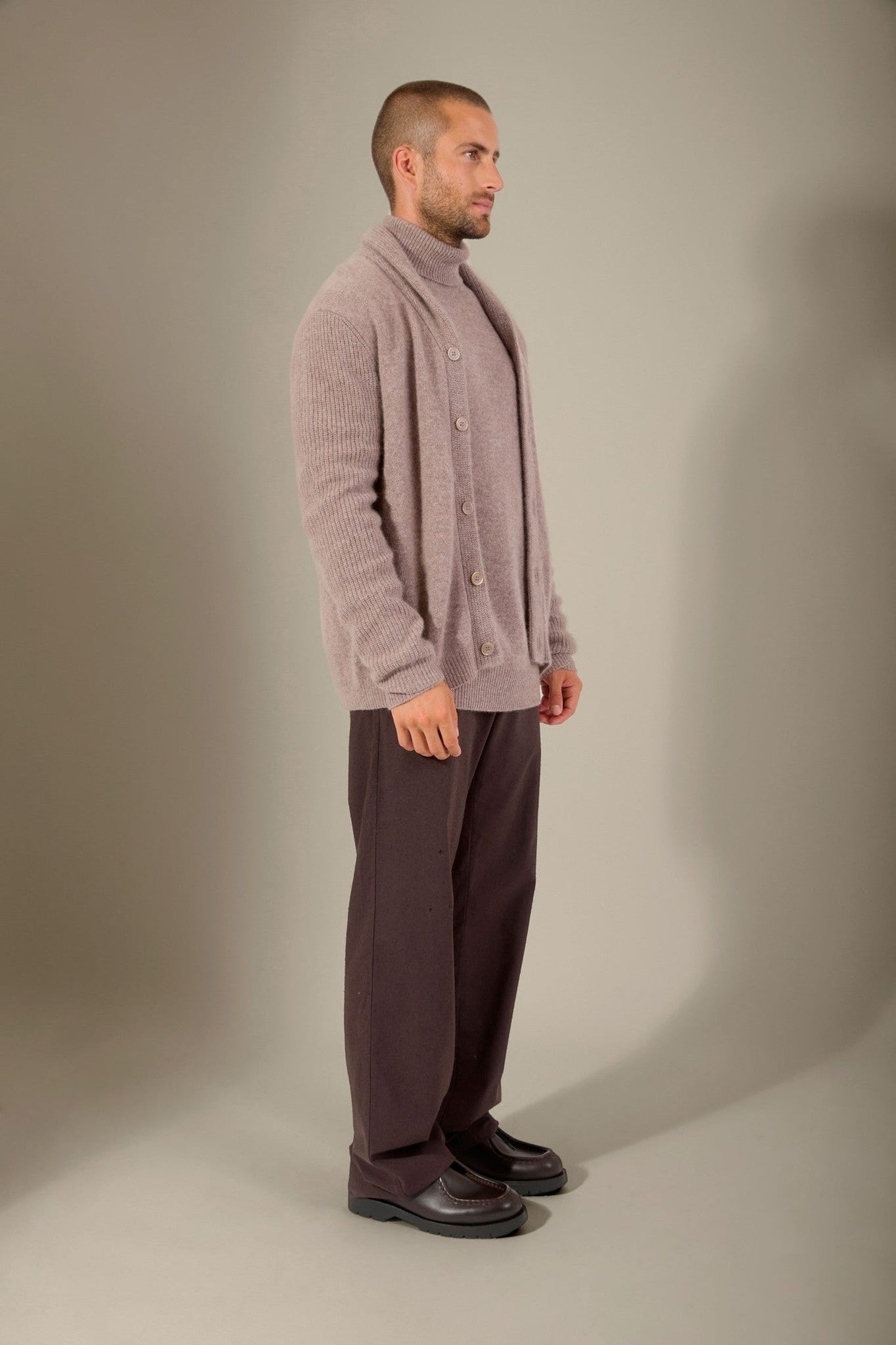 gilmour veste boutonnée col châle 4 fils caribou chiné 100% cachemire