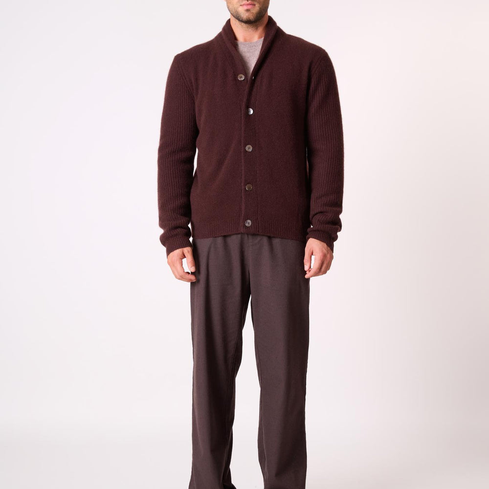 GILMOUR veste boutonnée col châle 4 fils choco 100% cachemire