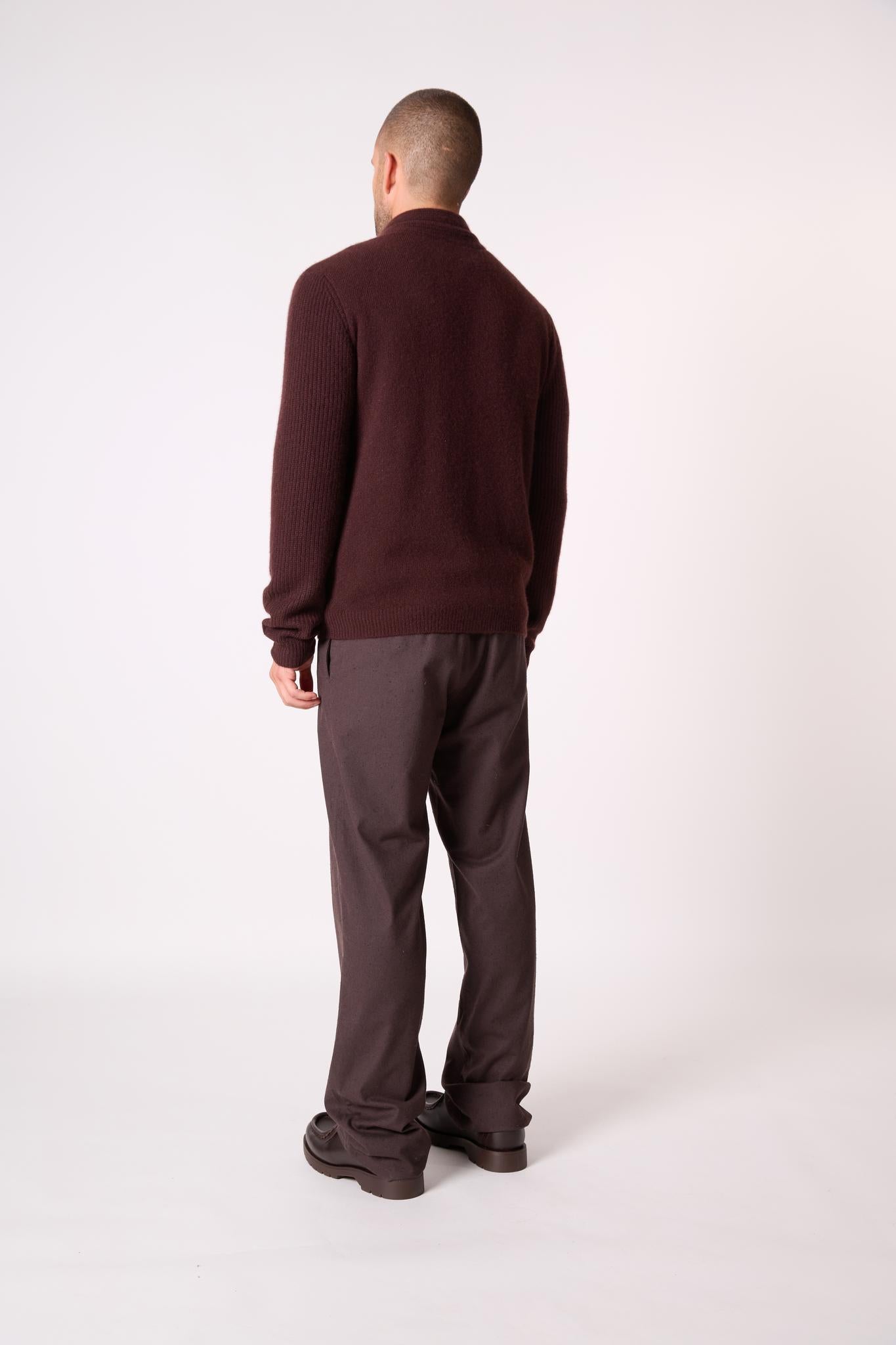 GILMOUR veste boutonnée col châle 4 fils choco 100% cachemire