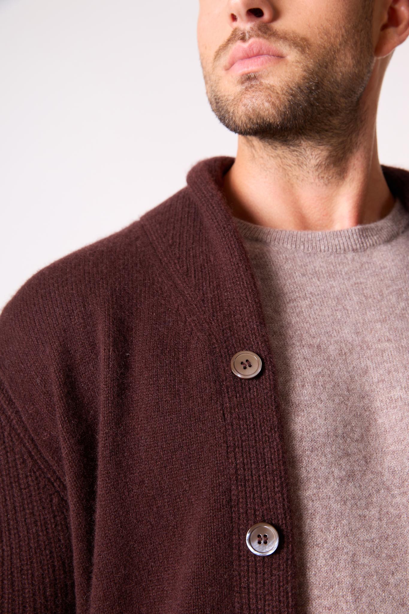 GILMOUR veste boutonnée col châle 4 fils choco 100% cachemire