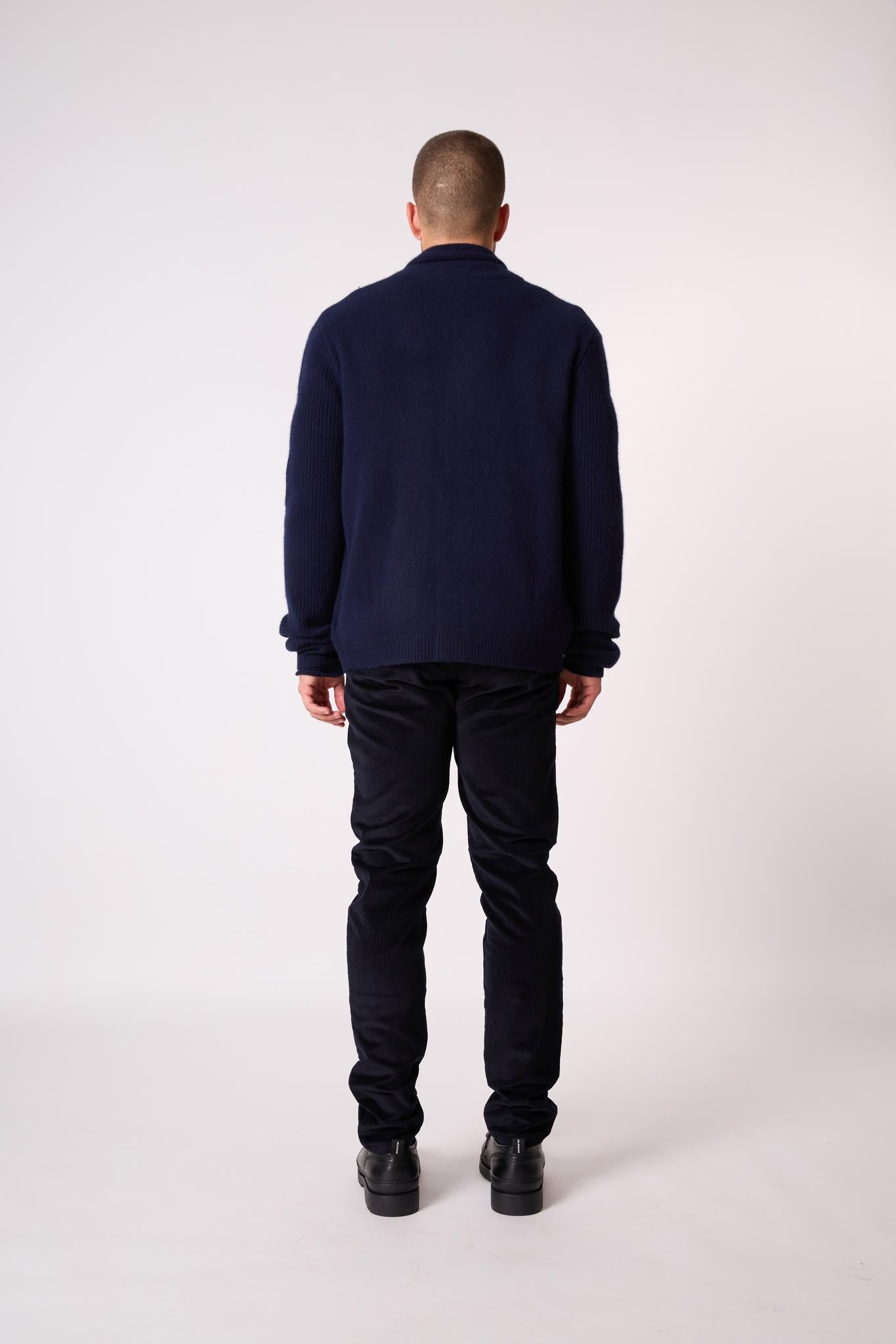GILMOUR veste boutonnée col châle 4 fils navy 100% cachemire