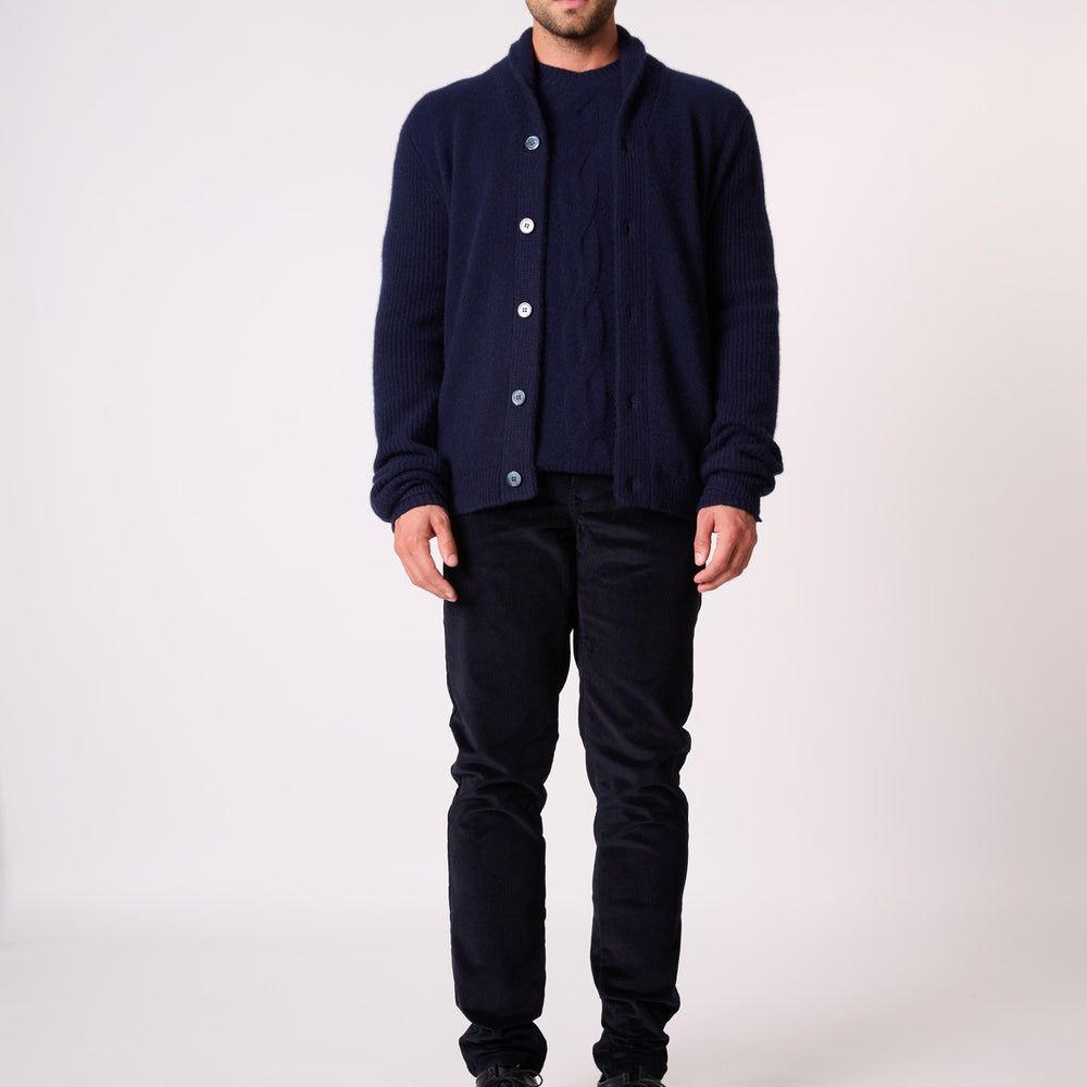 gilmour veste boutonnée col châle 4 fils navy 100% cachemire