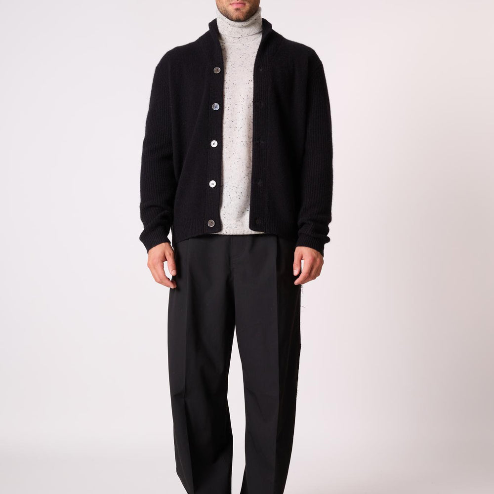 GILMOUR veste boutonnée col châle 4 fils noir 100% cachemire