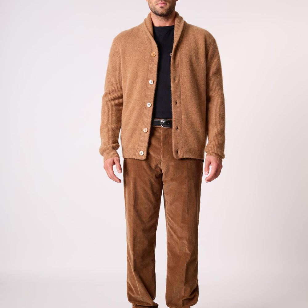 GILMOUR veste boutonnée col châle 4 fils noisette 100% cachemire