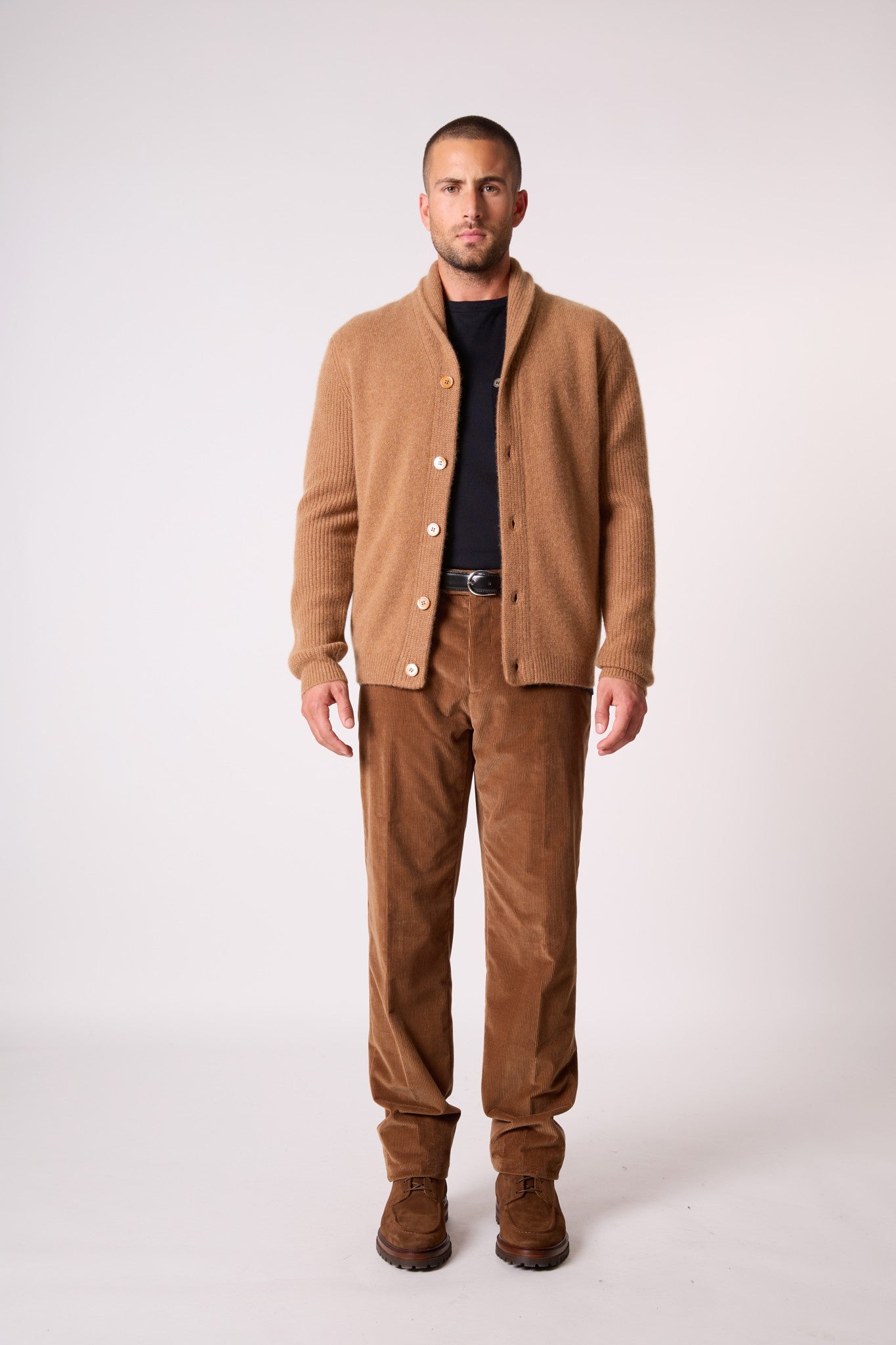 gilmour veste boutonnée col châle 4 fils noisette 100% cachemire