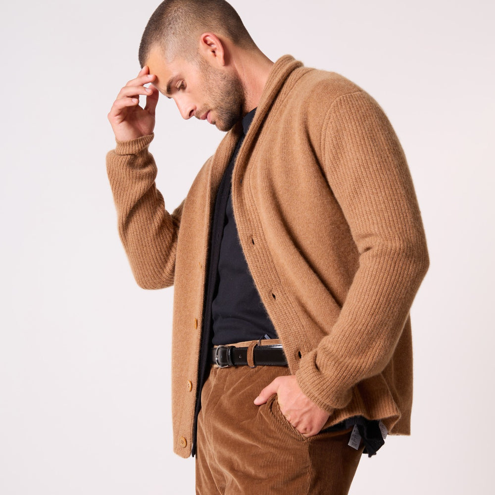 gilmour veste boutonnée col châle 4 fils noisette 100% cachemire