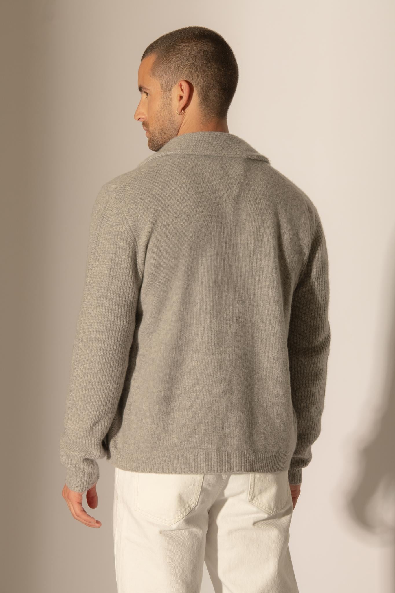 GILMOUR veste boutonnée col châle 4 fils nuage chiné 100% cachemire