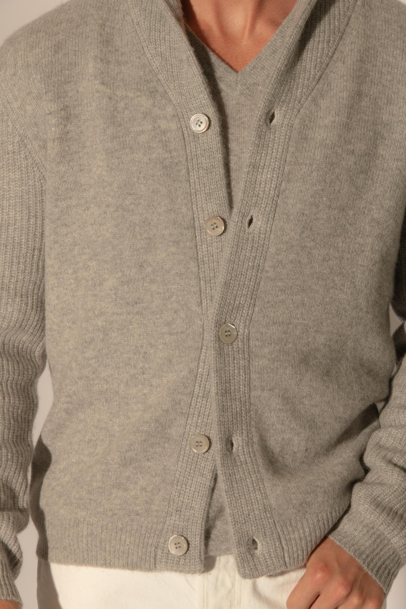 GILMOUR veste boutonnée col châle 4 fils nuage chiné 100% cachemire