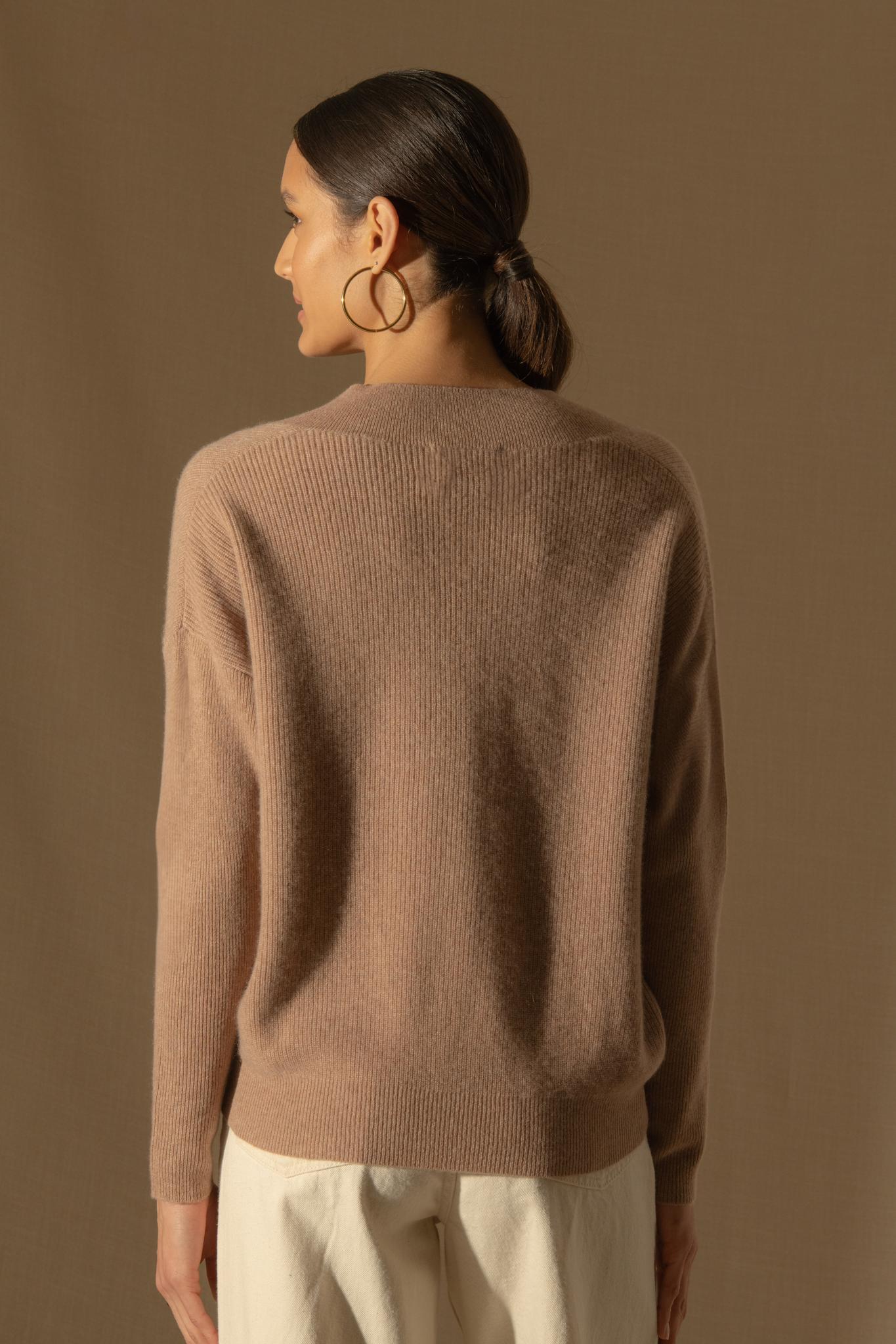 GRAINNE pull col v croisé camel chiné 100% cachemire