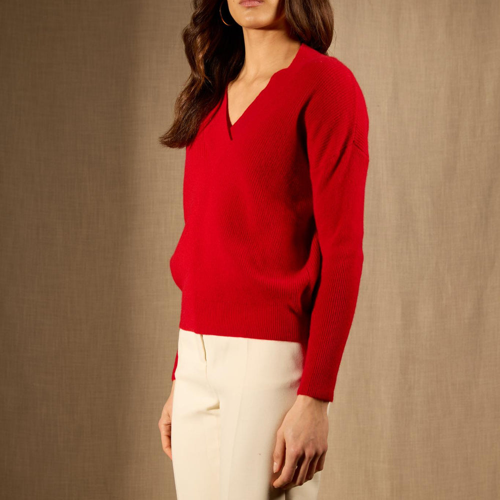 GRAINNE pull col v croisé rouge 100% cachemire