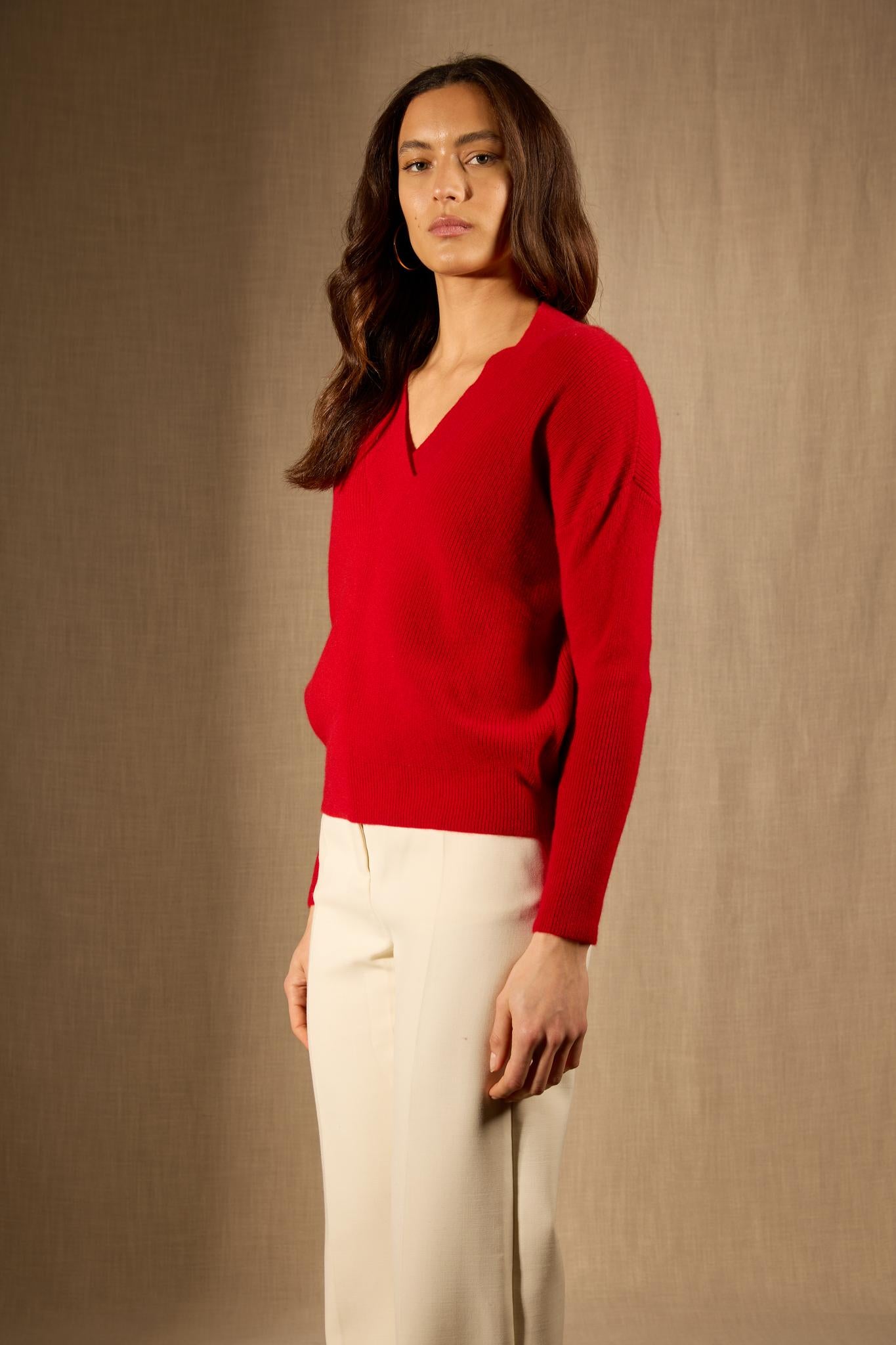GRAINNE pull col v croisé rouge 100% cachemire