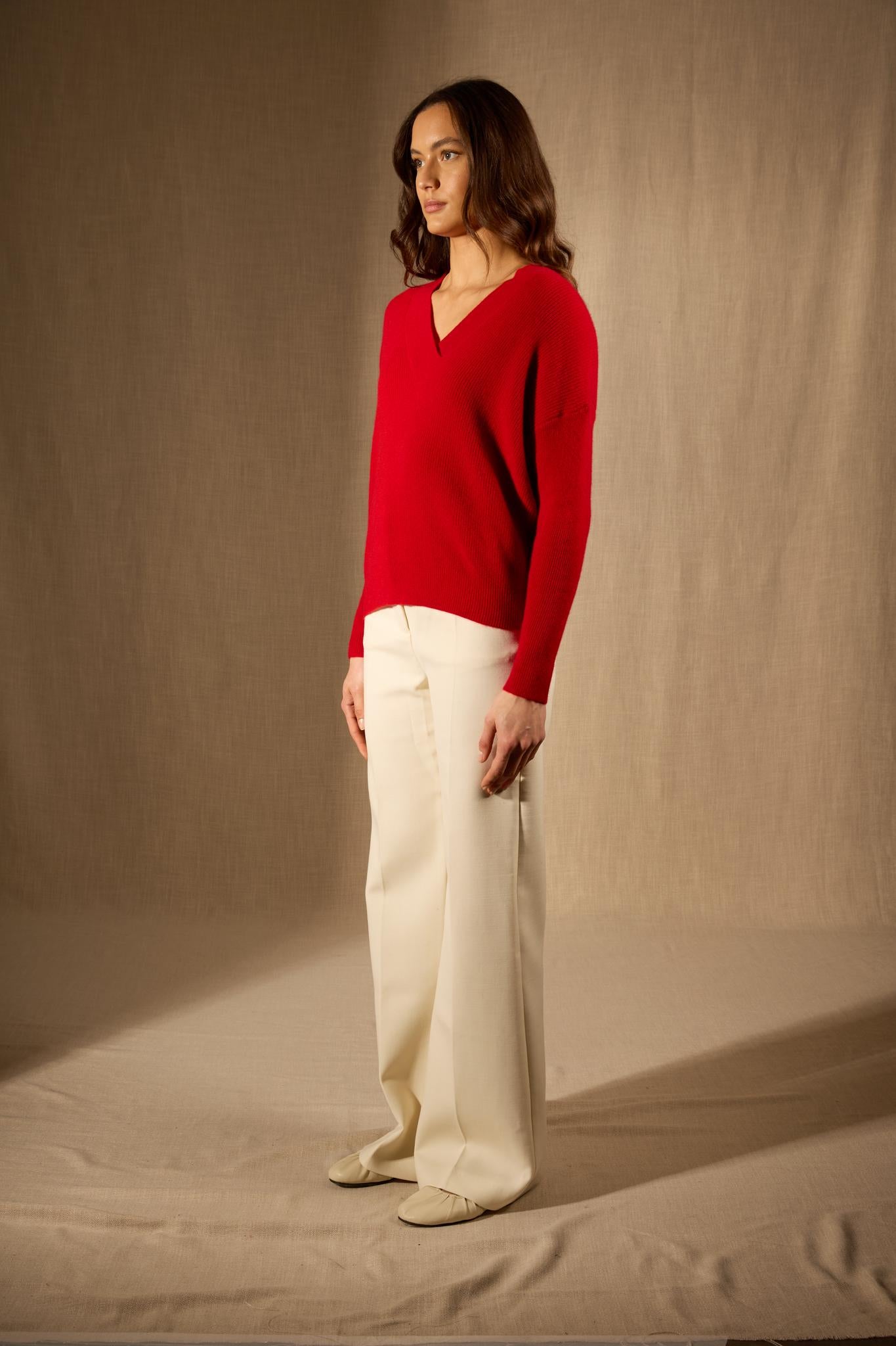 GRAINNE pull col v croisé rouge 100% cachemire