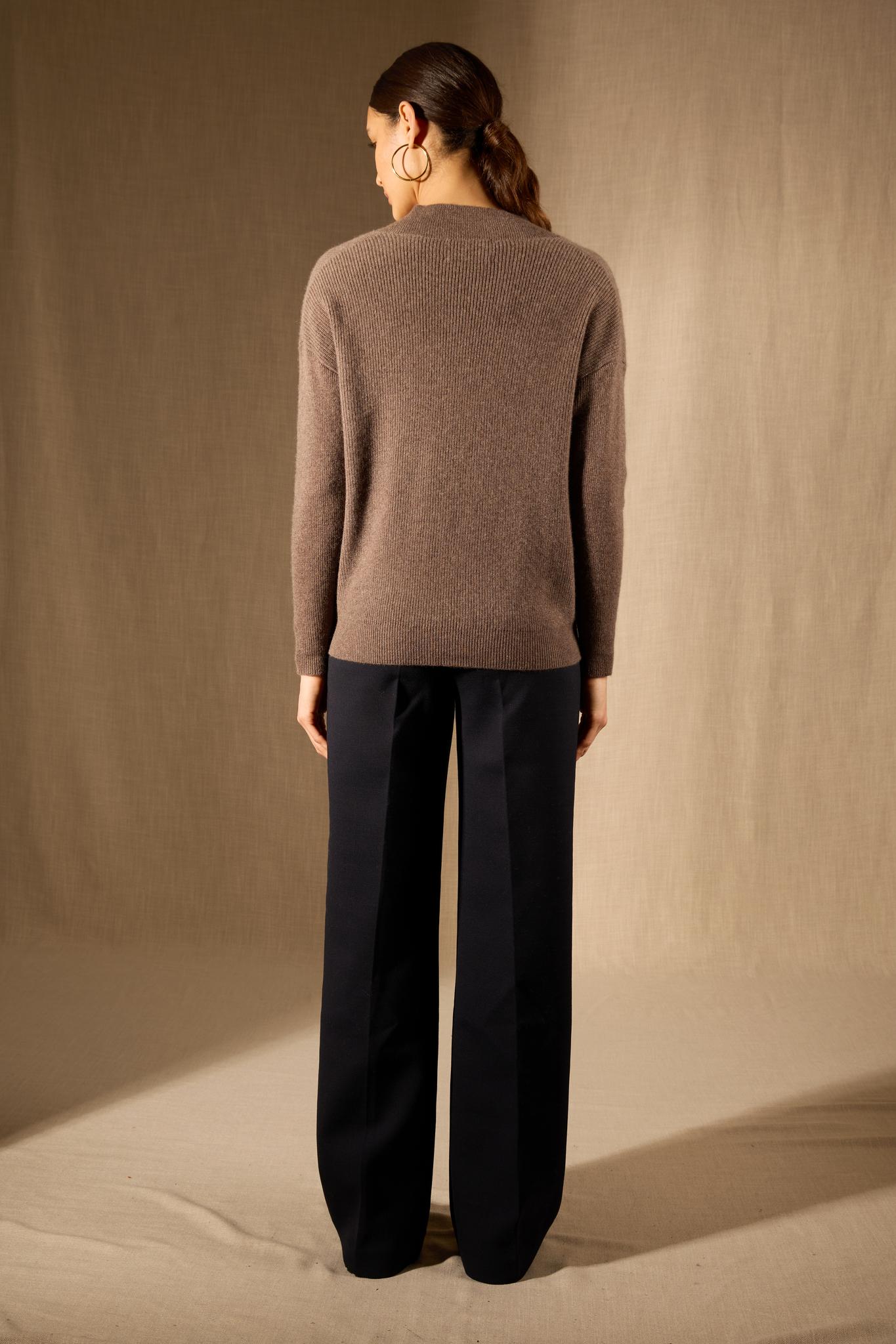 GRAINNE pull col v croisé taupe chiné 100% cachemire