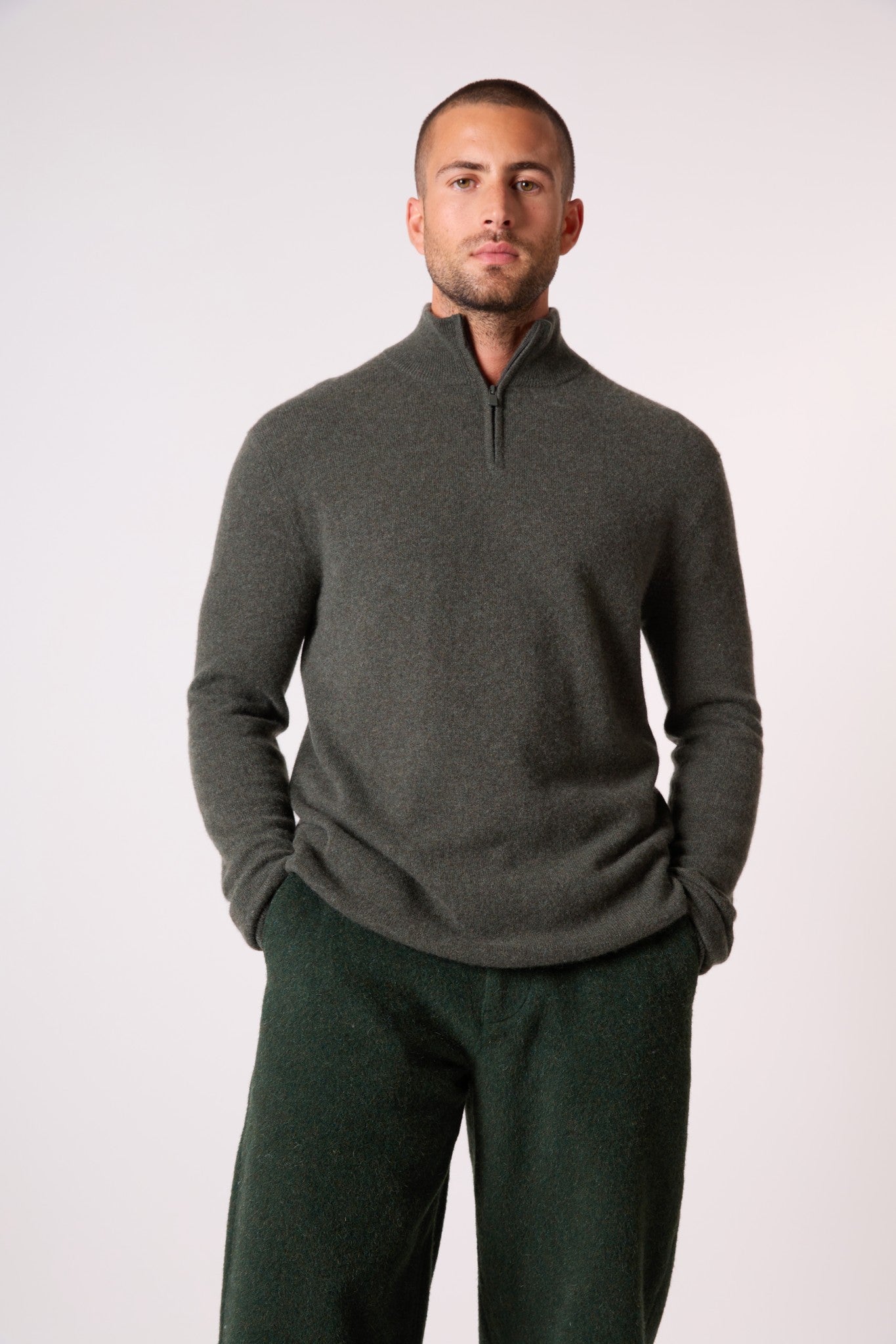 greg pull camionneur kaki chiné 100% cachemire