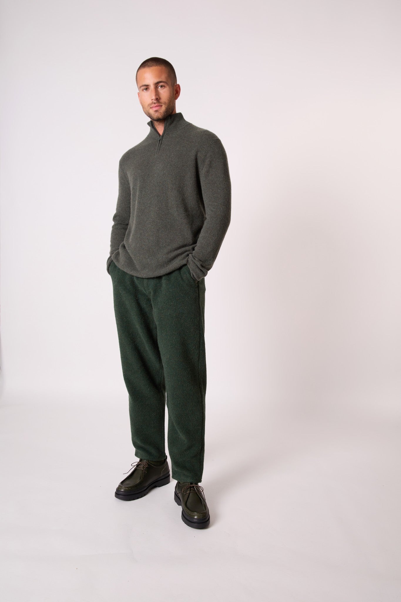 greg pull camionneur kaki chiné 100% cachemire