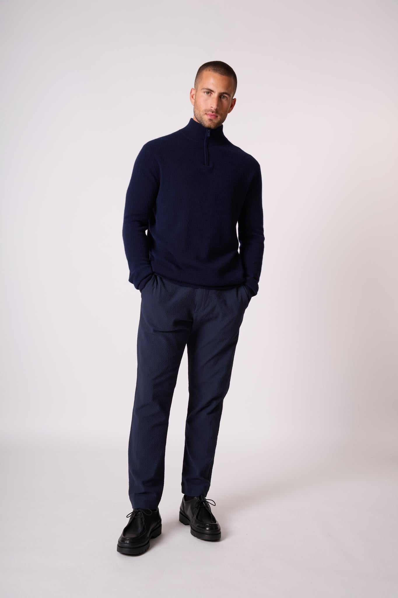 GREG pull camionneur navy 100% cachemire