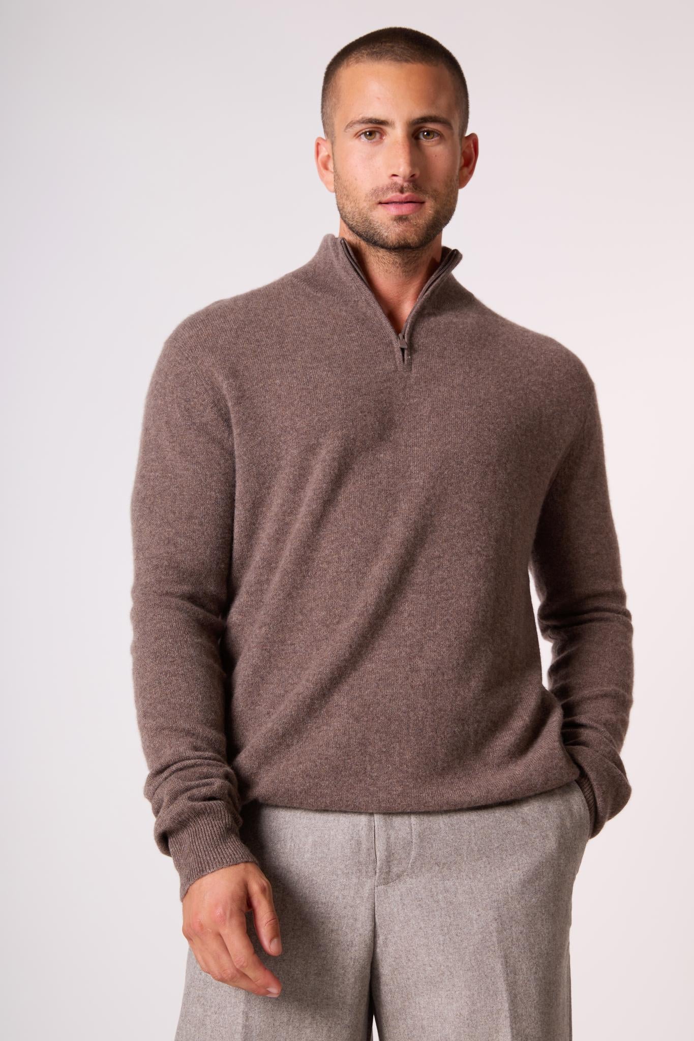 GREG pull camionneur taupe chiné 100% cachemire