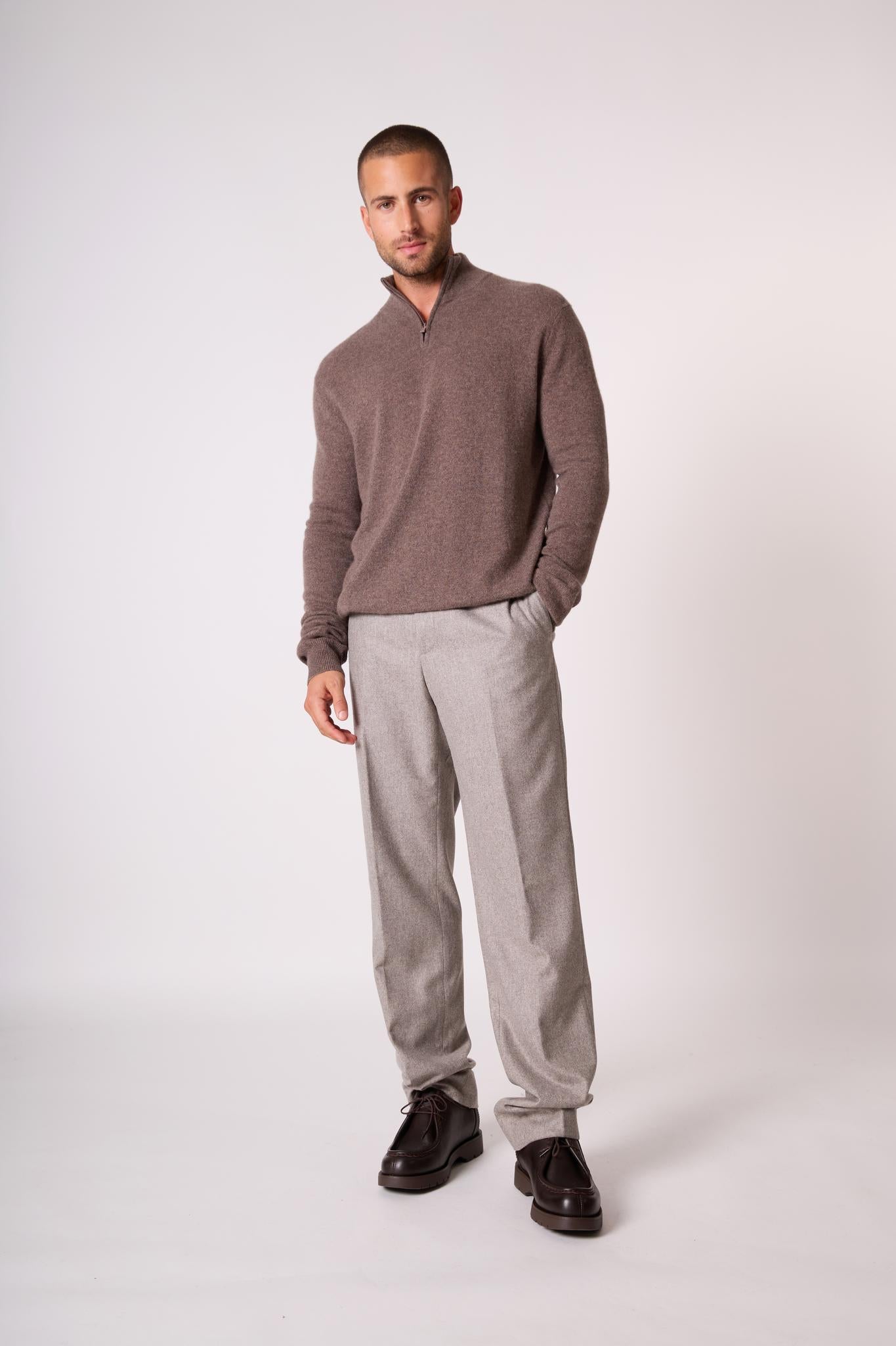 GREG pull camionneur taupe chiné 100% cachemire