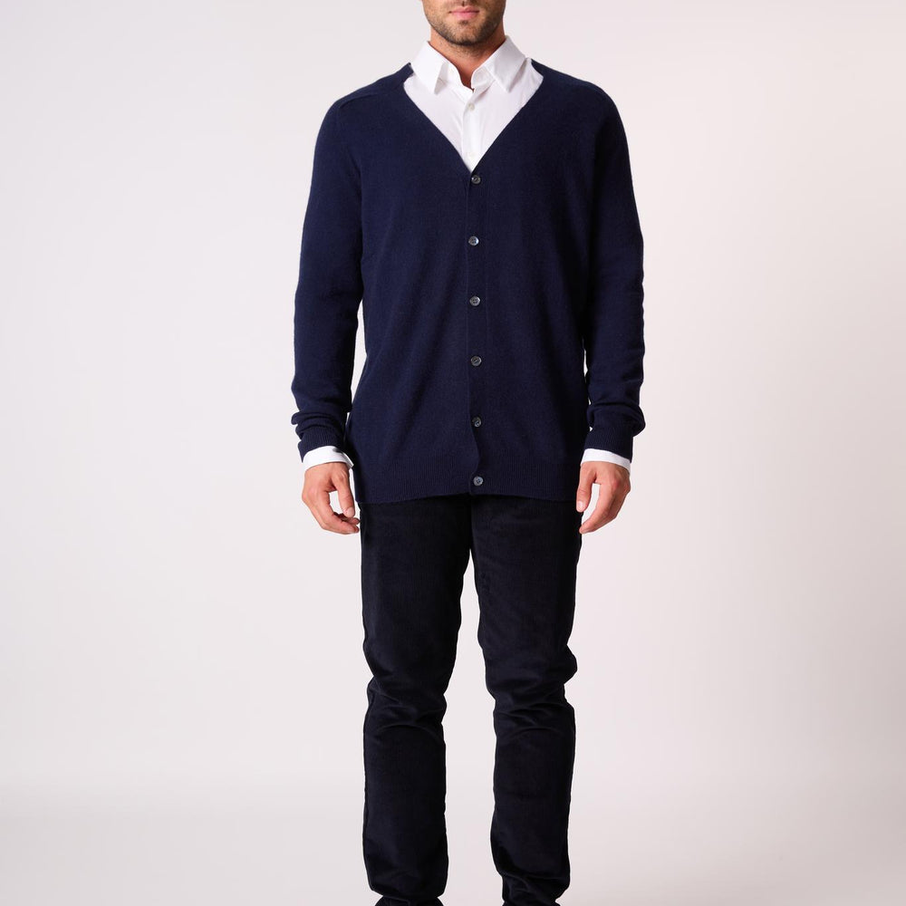 HAYFIELD cardigan col v navy 100% cachemire