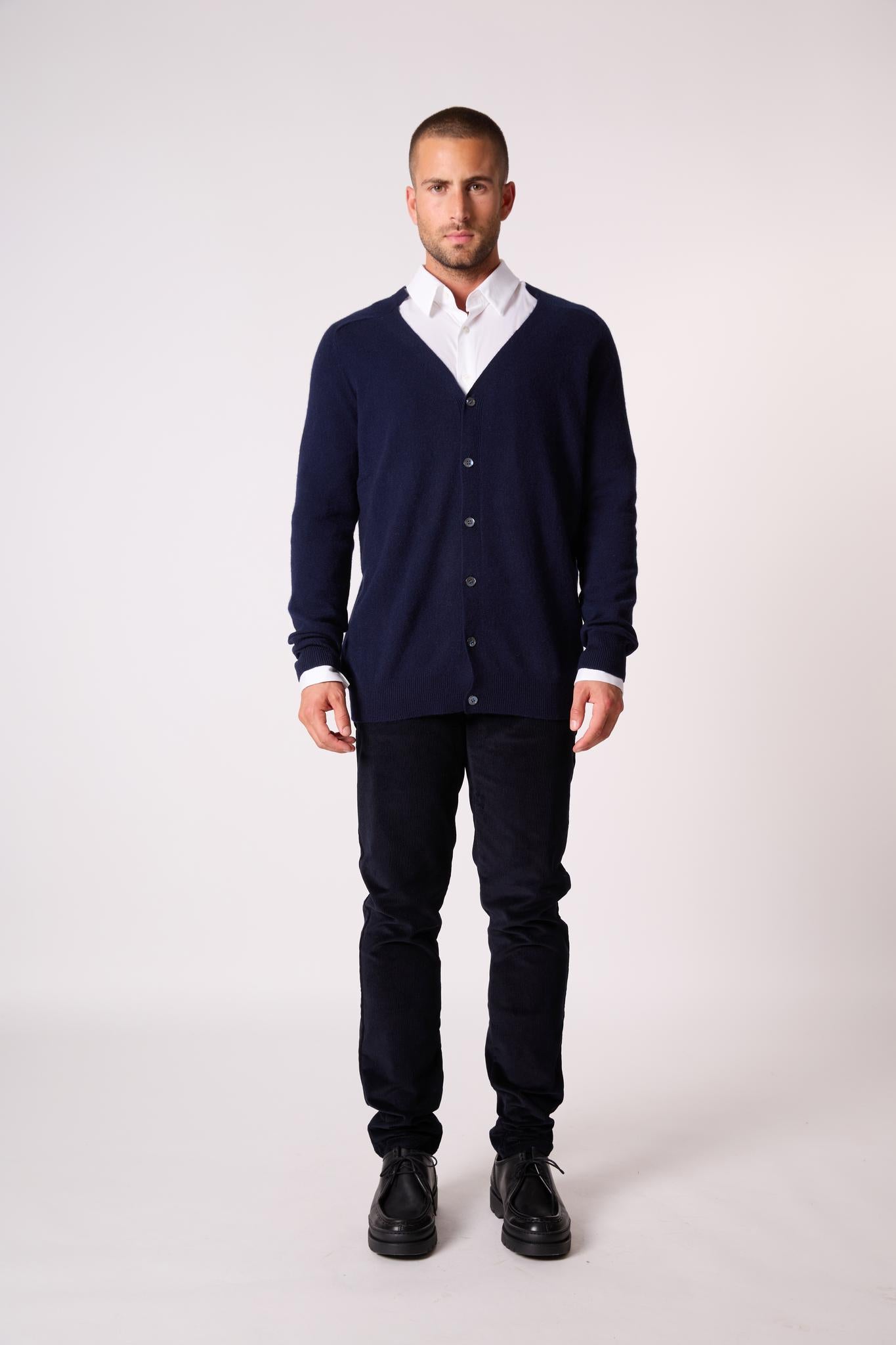 HAYFIELD cardigan col v navy 100% cachemire