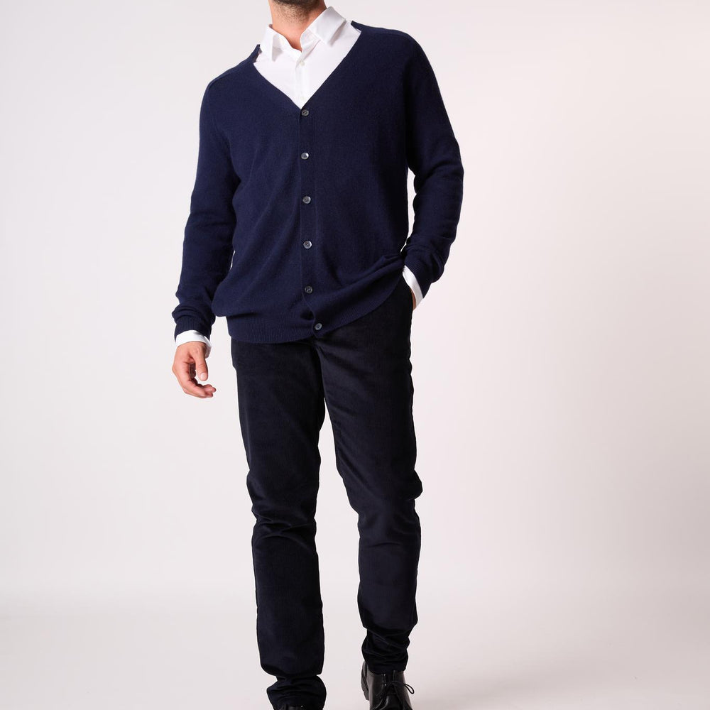 HAYFIELD cardigan col v navy 100% cachemire