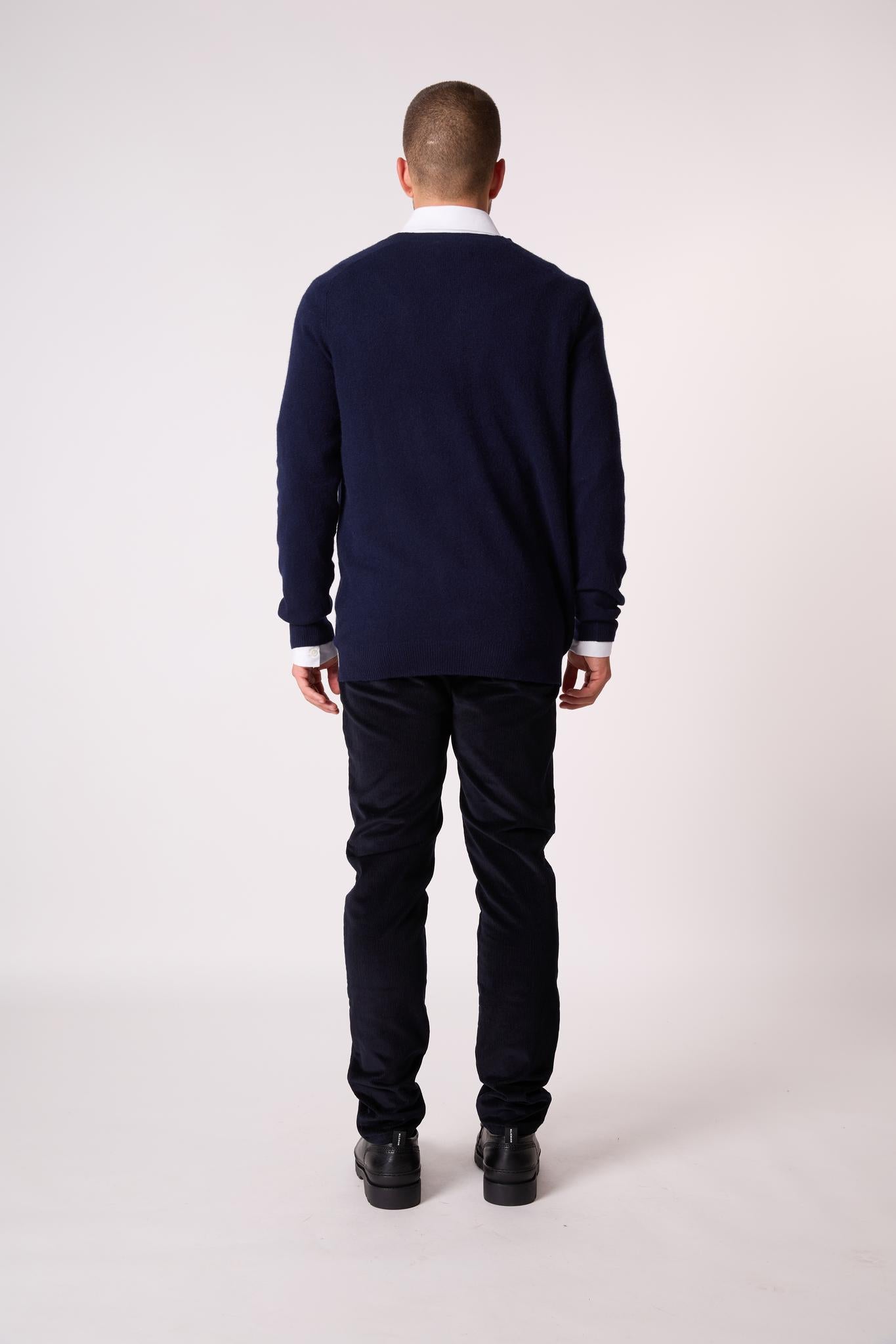 HAYFIELD cardigan col v navy 100% cachemire