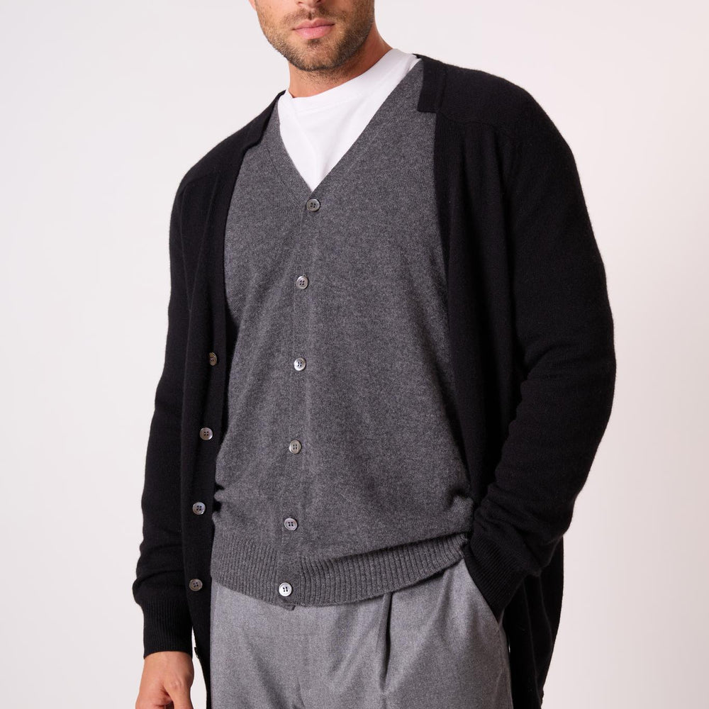 HAYFIELD cardigan col v noir 100% cachemire