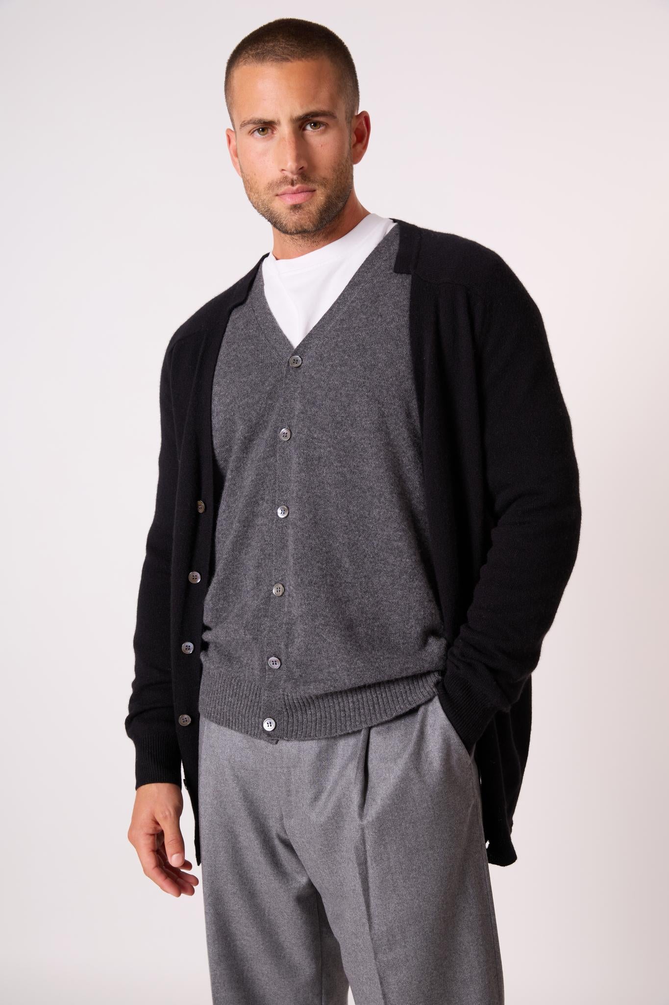 HAYFIELD cardigan col v noir 100% cachemire