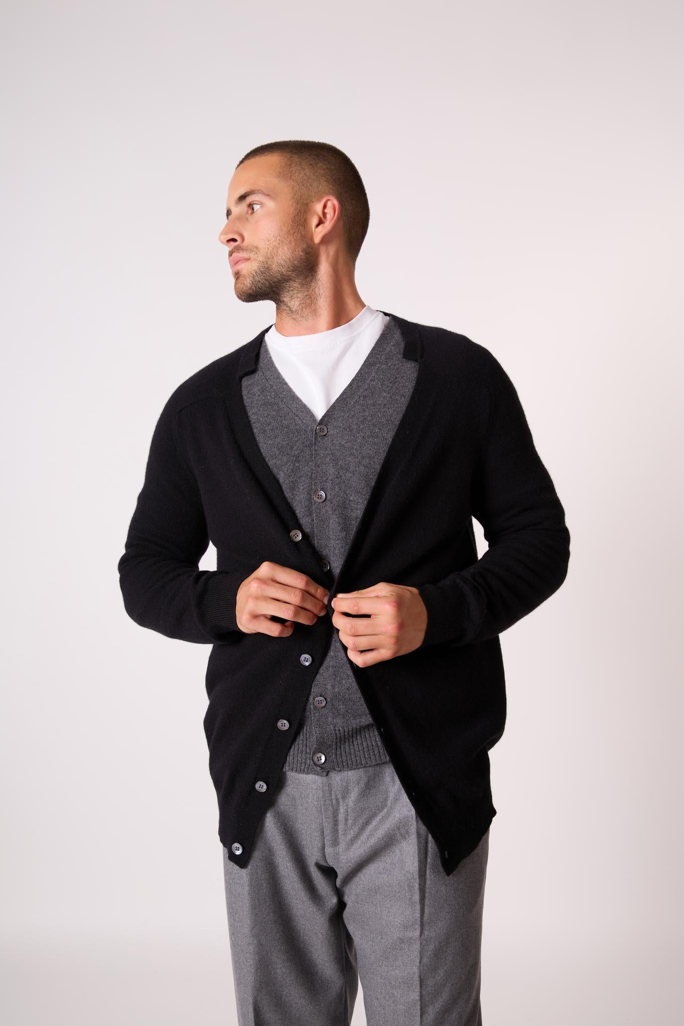 HAYFIELD cardigan col v noir 100% cachemire