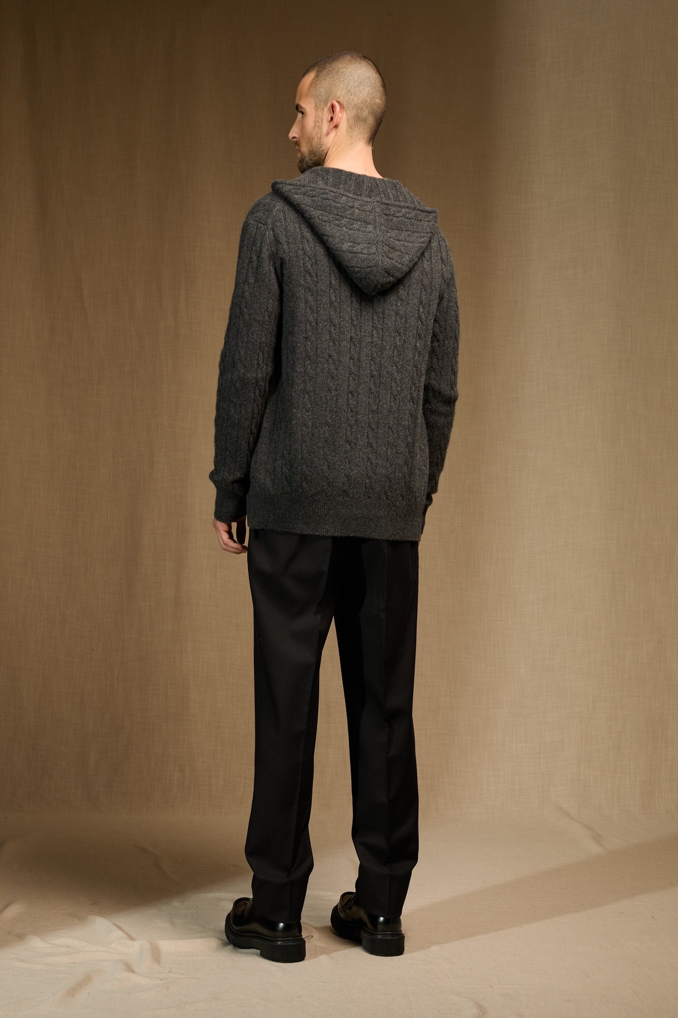 james gilet zippé capuche 4 fils carbone chiné 100% cachemire