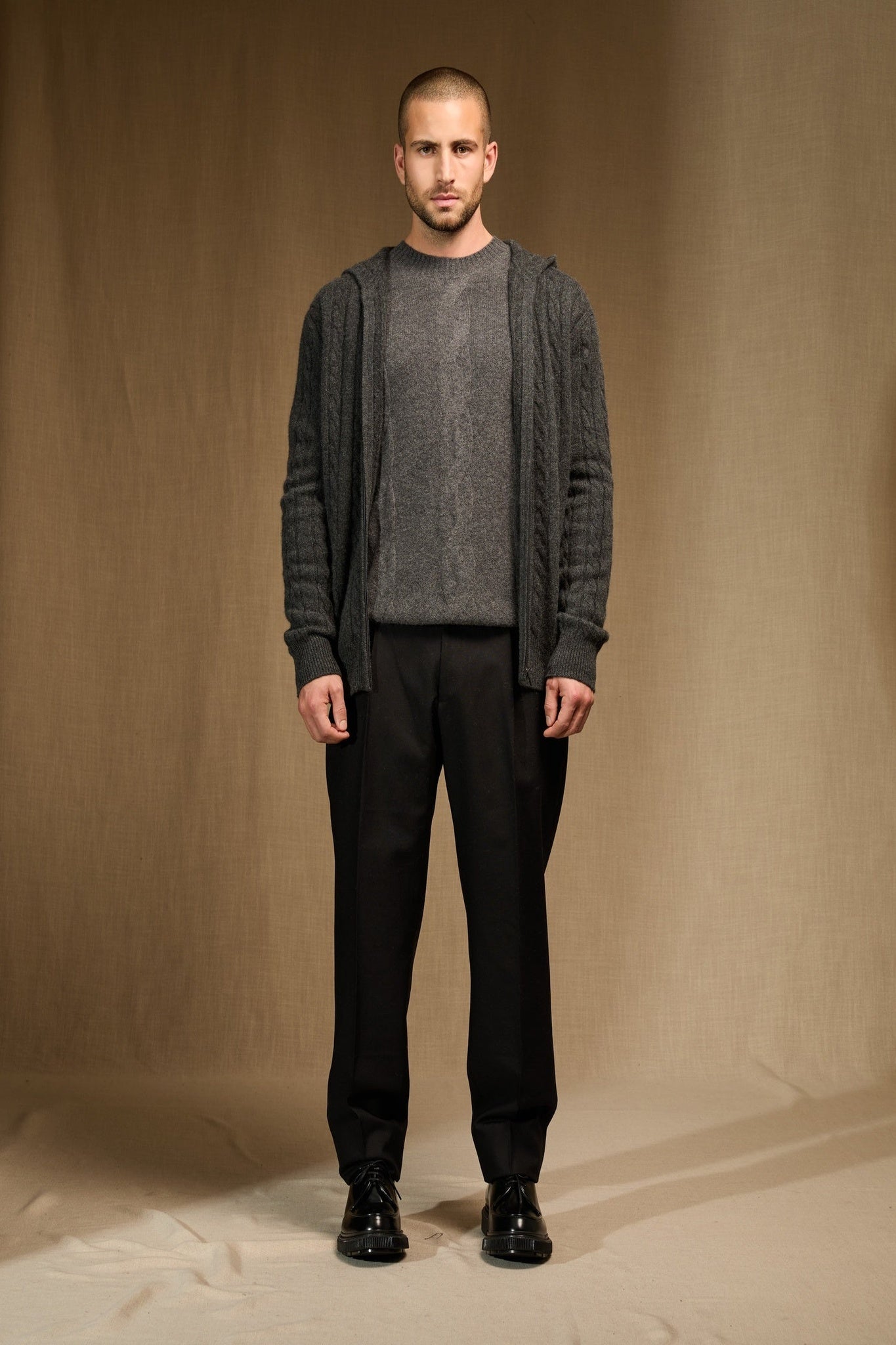 james gilet zippé capuche 4 fils carbone chiné 100% cachemire