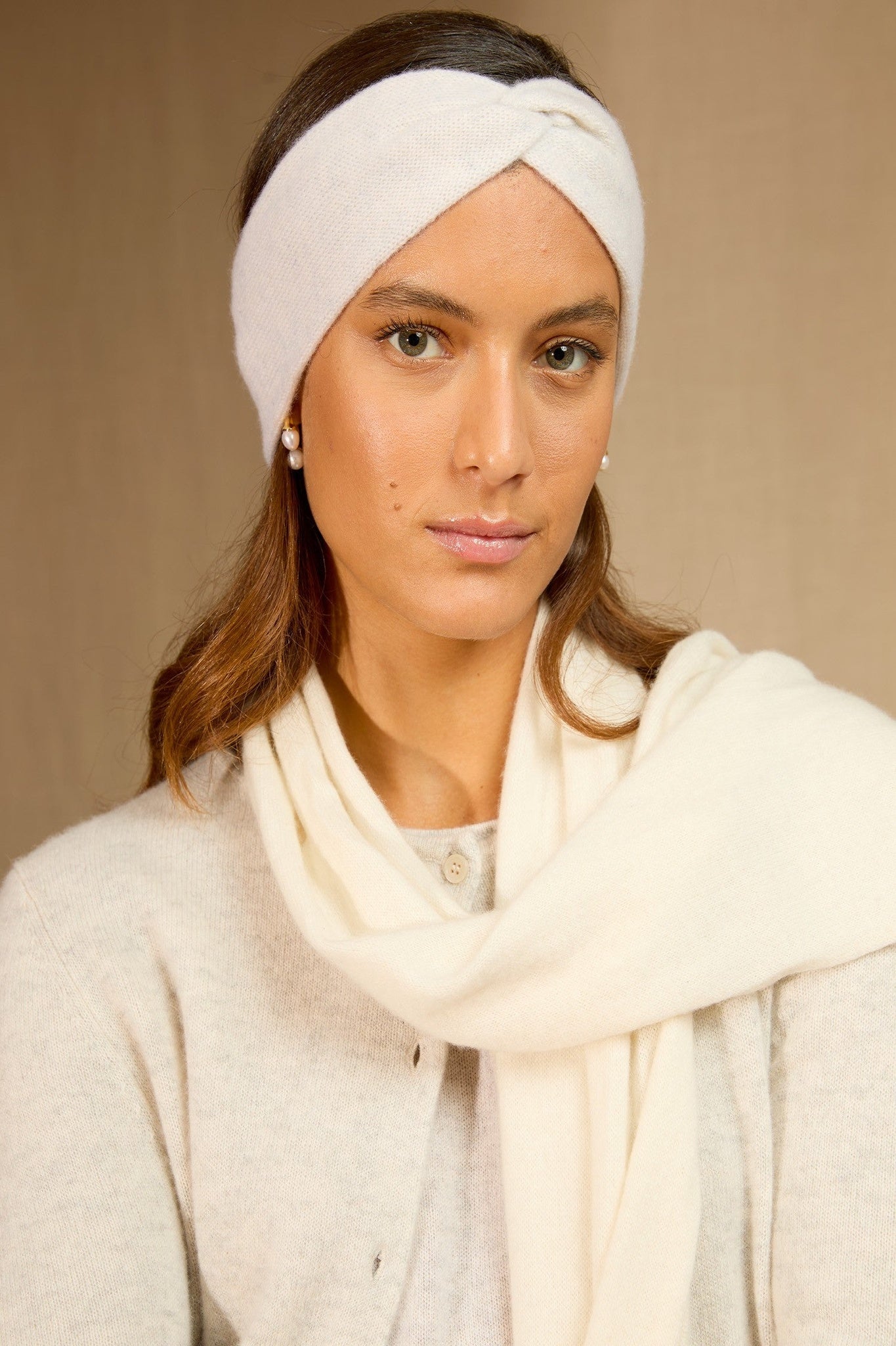 javoi bandeau 4 fils blanc chiné 100% cachemire