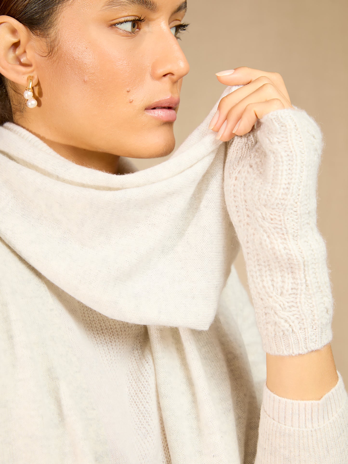 JELO mitaines 6 fils gris perle chiné 100% cachemire