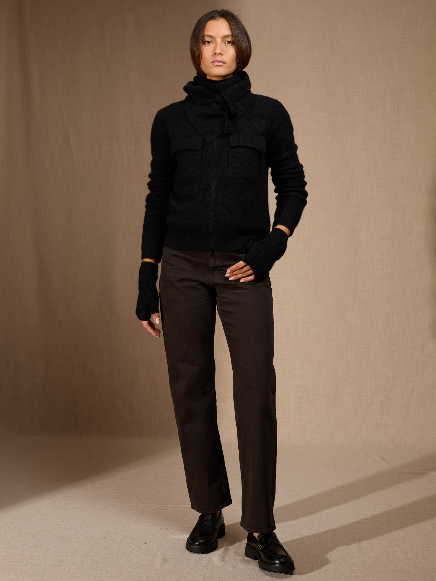 JELO mitaines 6 fils noir 100% cachemire