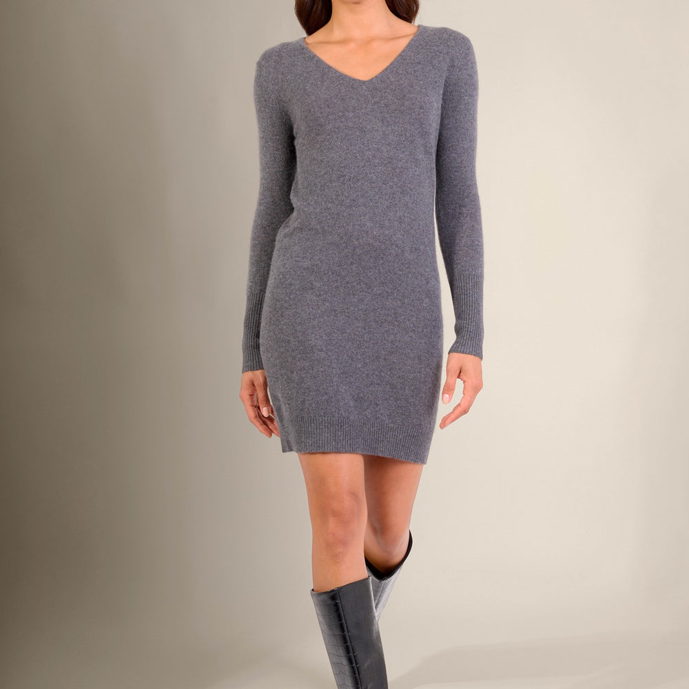 joy robe col v anthracite chiné 100% cachemire