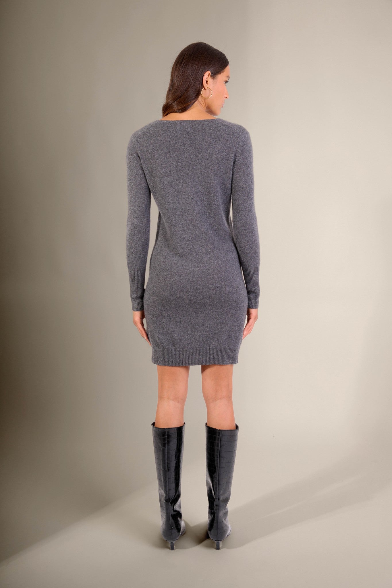 joy robe col v anthracite chiné 100% cachemire