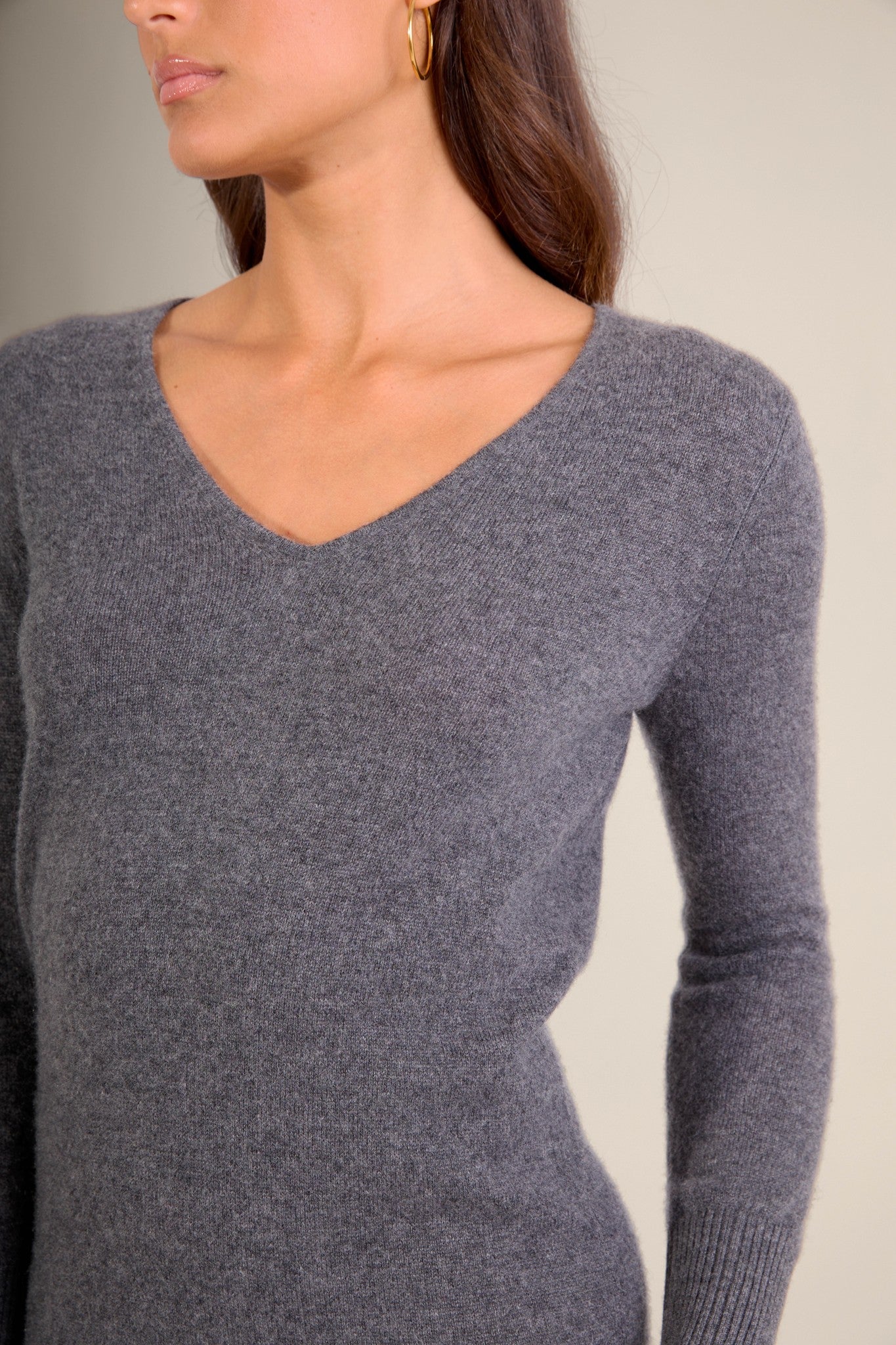 joy robe col v anthracite chiné 100% cachemire