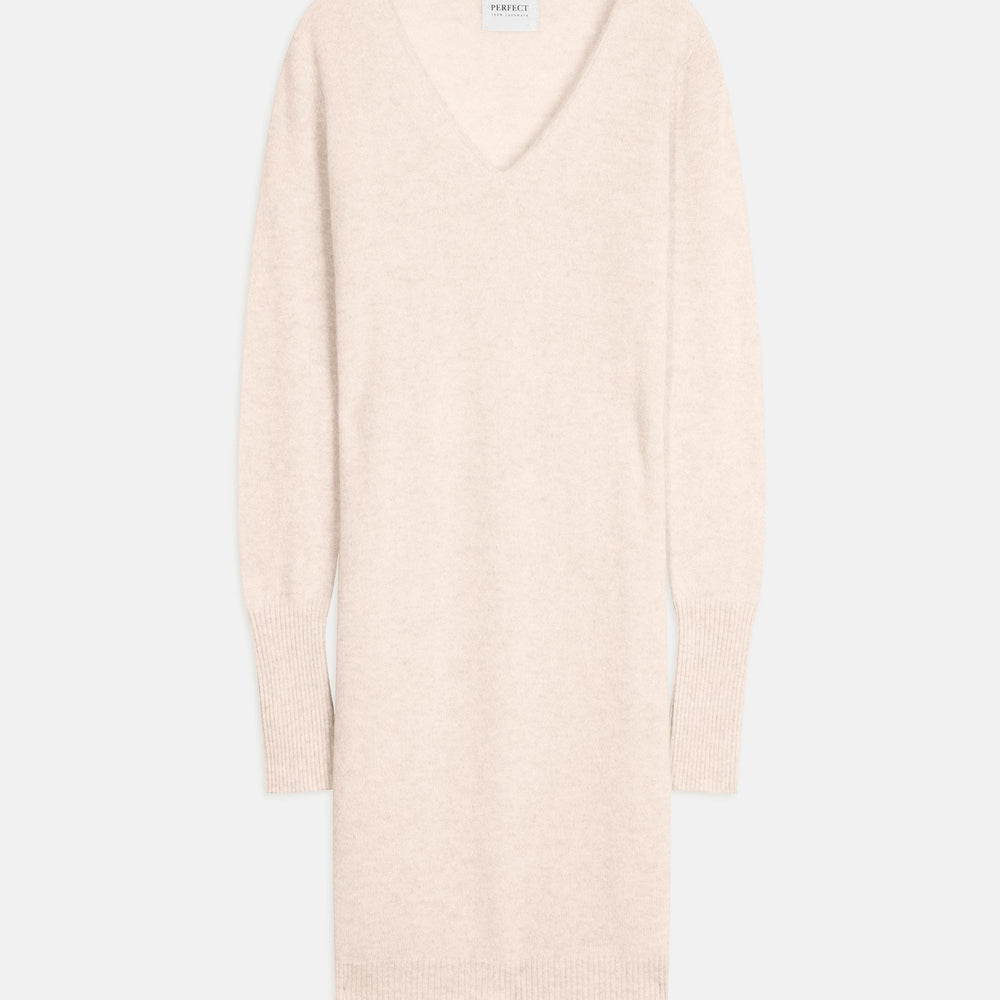 joy robe col v beige chiné 100% cachemire