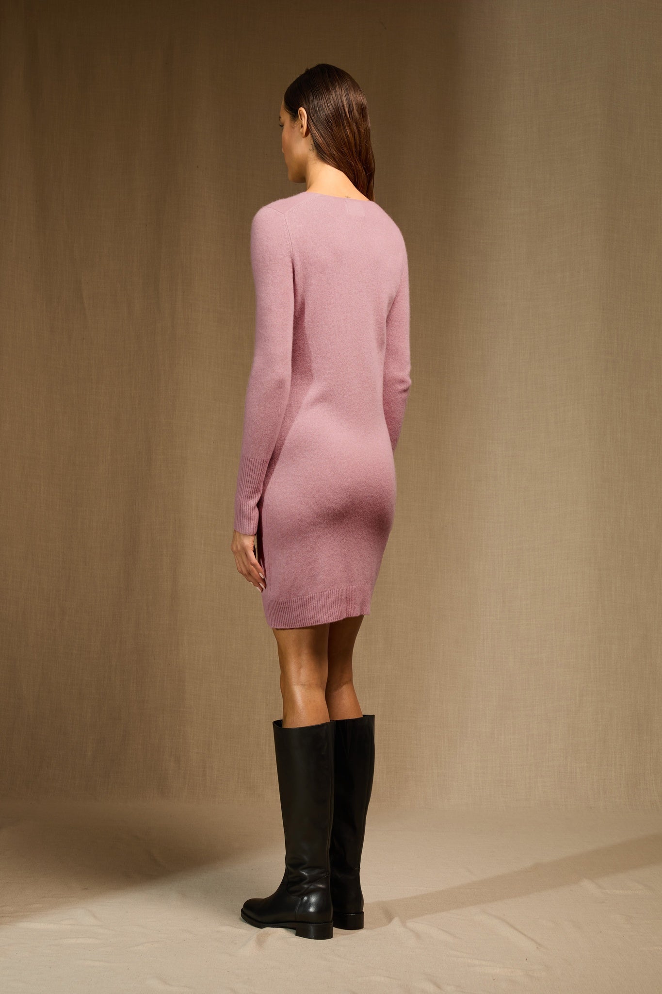 joy robe col v bois de rose 100% cachemire