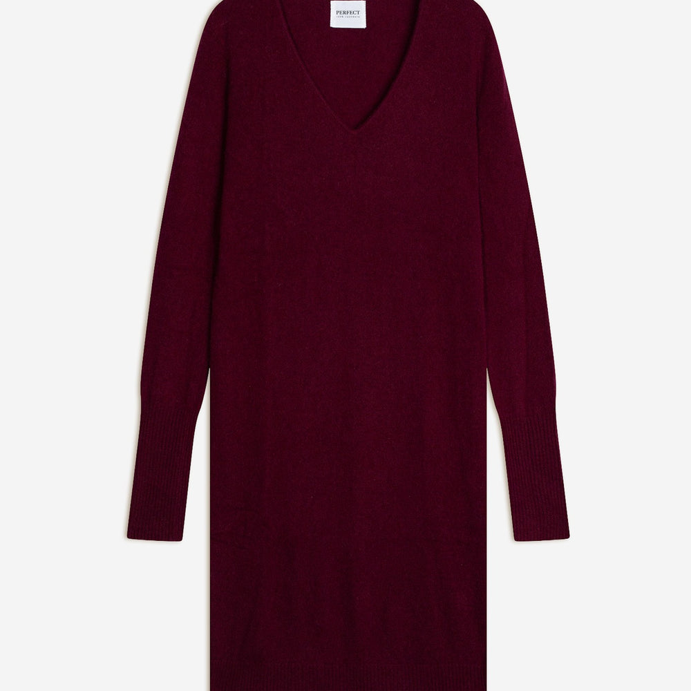 joy robe col v bordeaux 100% cachemire